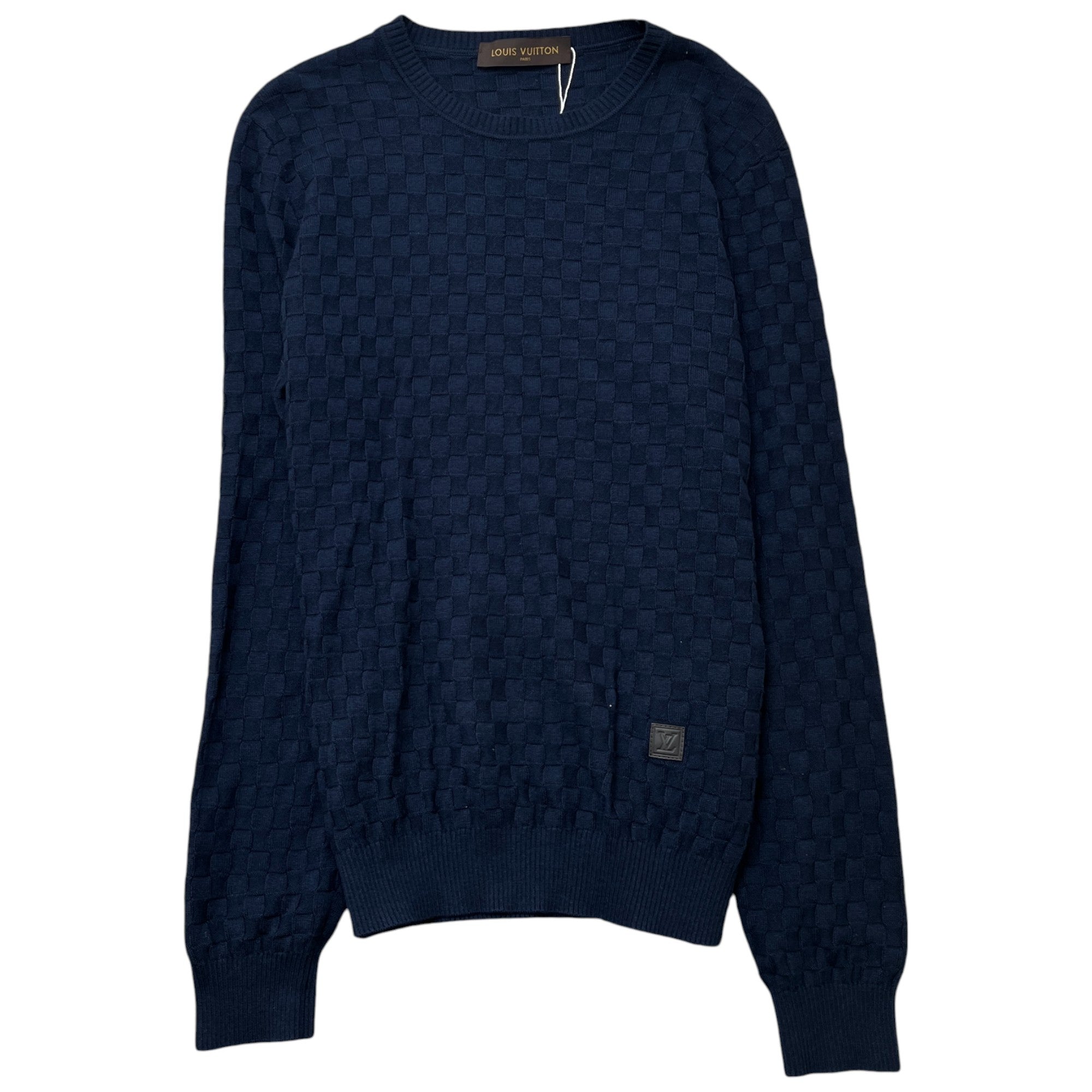 Men's Plaque Logo Damier Sweatshirt Navy Size S