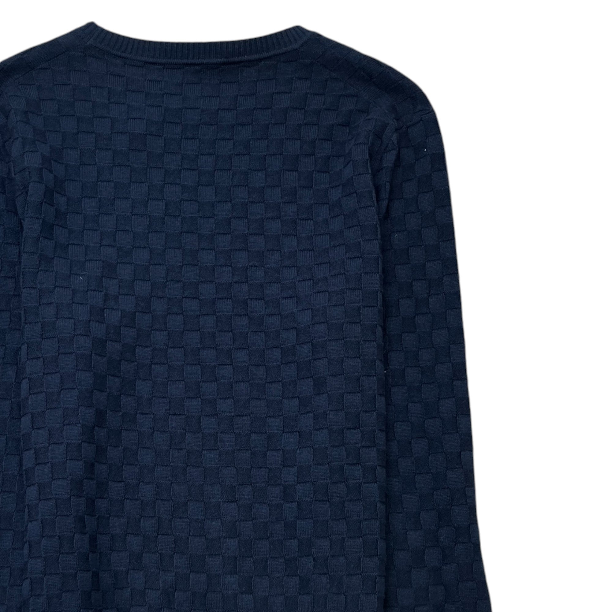 Men's Plaque Logo Damier Sweatshirt Navy Size S