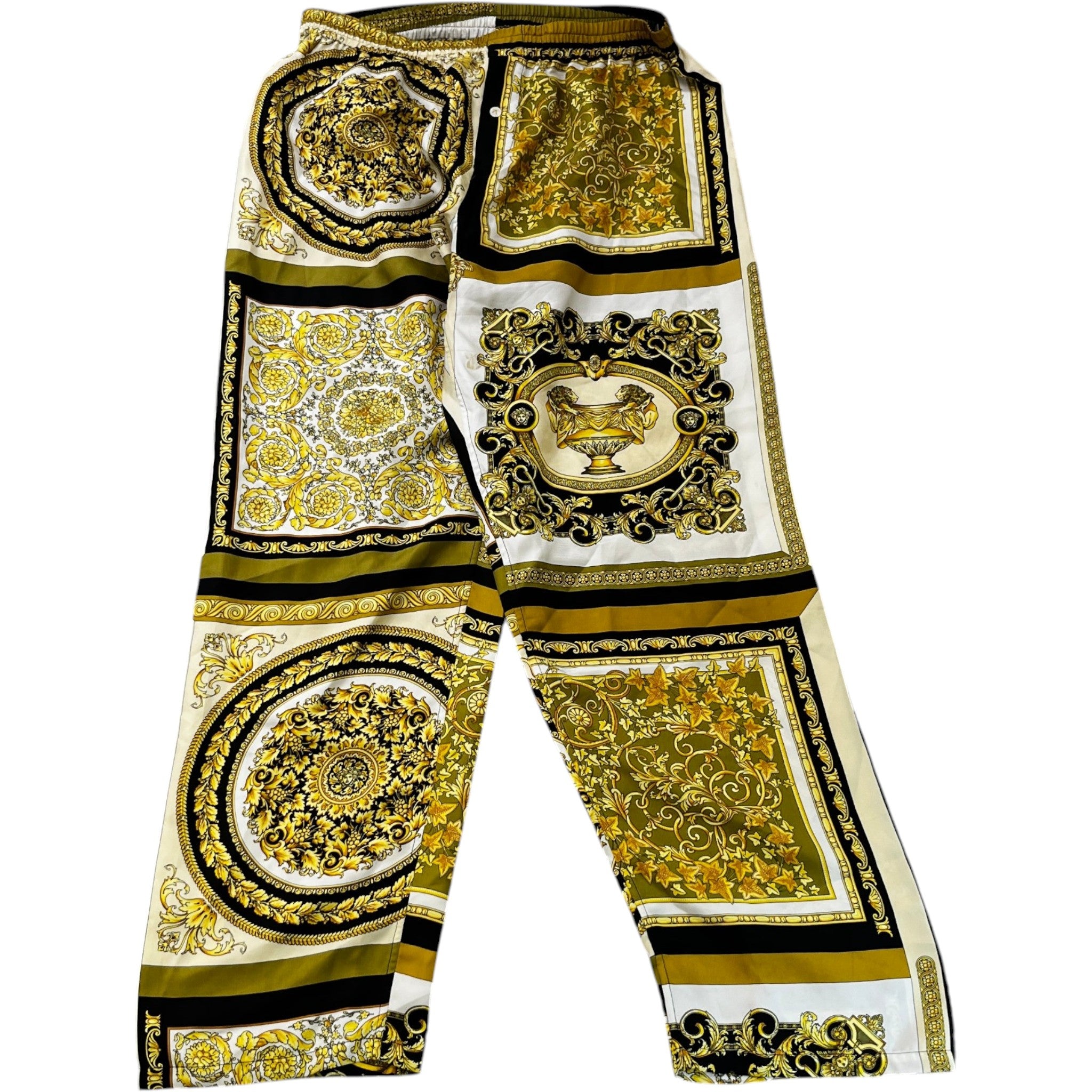 Men's Barocco Print Trousers Yellow Size XL