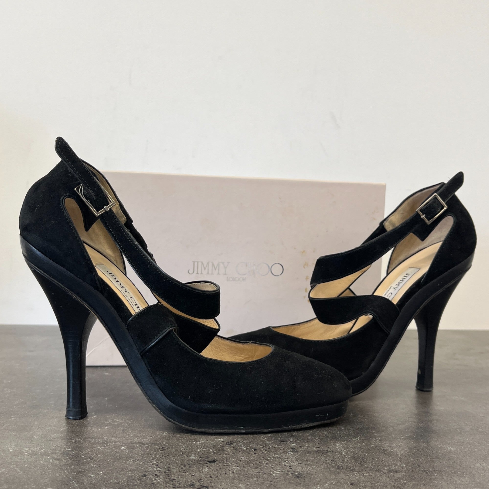 Women's Suede Ankle Strap Heels Black Size EU 38.5 / UK 5.5