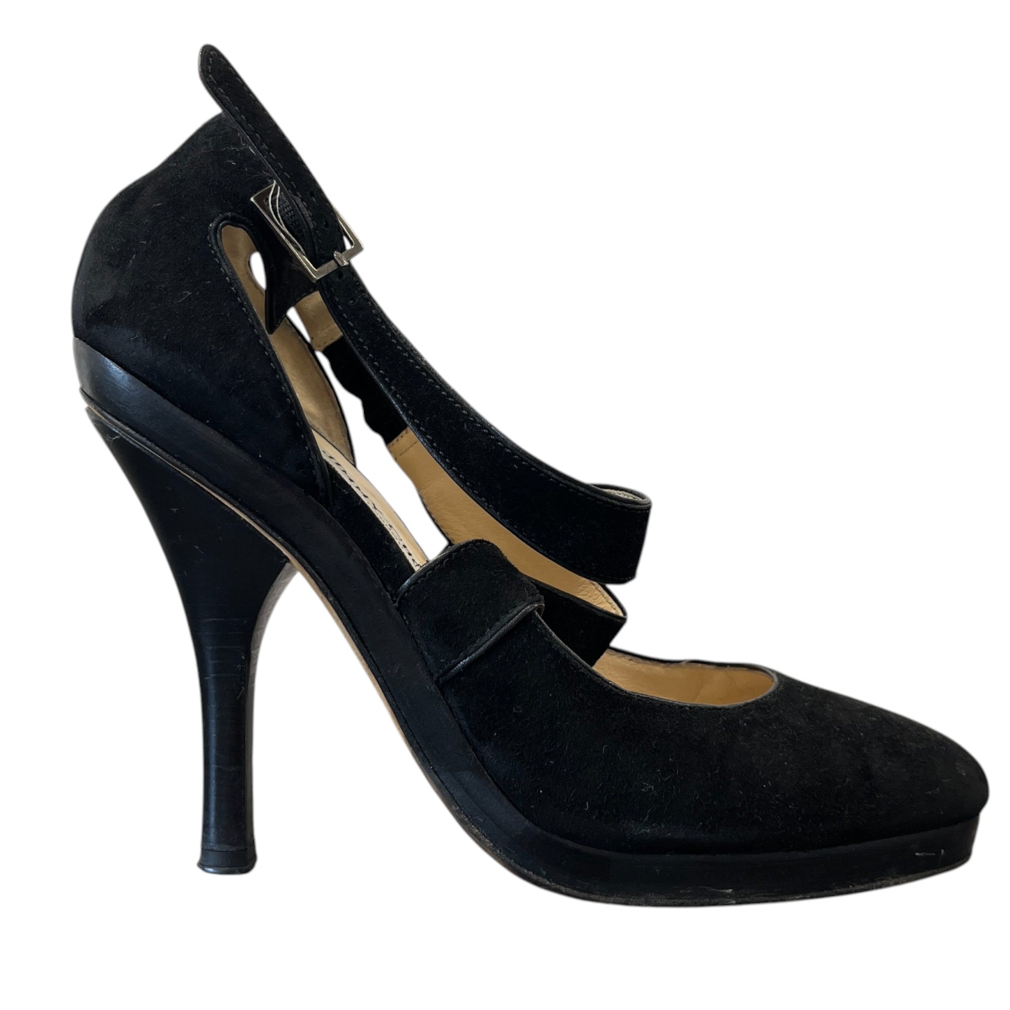 Women's Suede Ankle Strap Heels Black Size EU 38.5 / UK 5.5