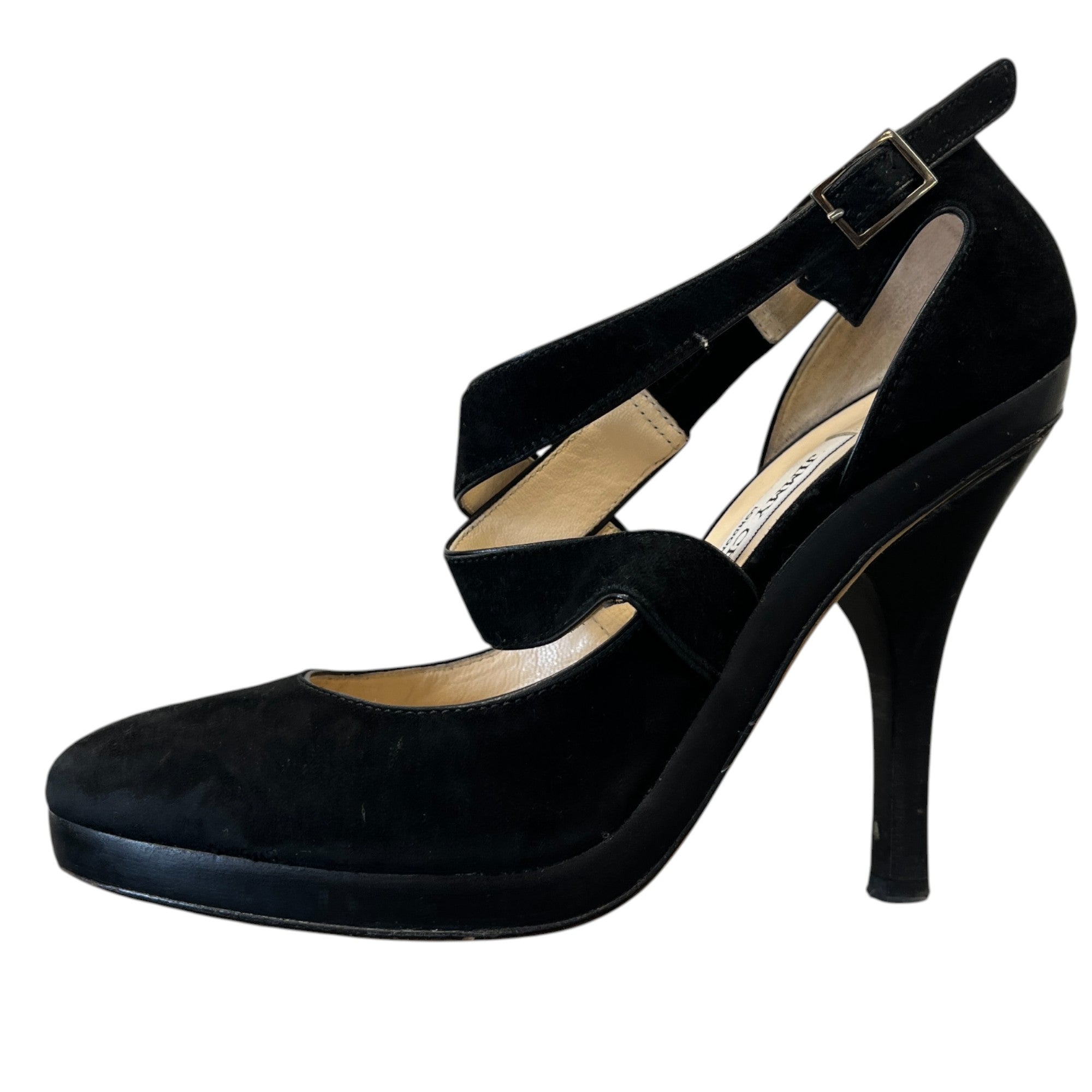 Women's Suede Ankle Strap Heels Black Size EU 38.5 / UK 5.5