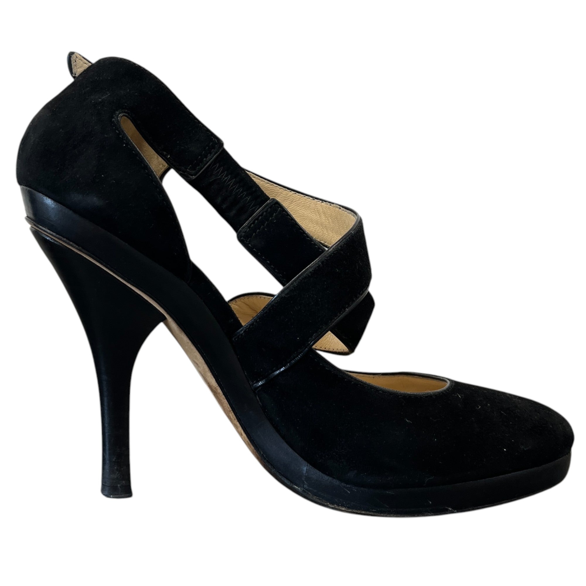 Women's Suede Ankle Strap Heels Black Size EU 38.5 / UK 5.5