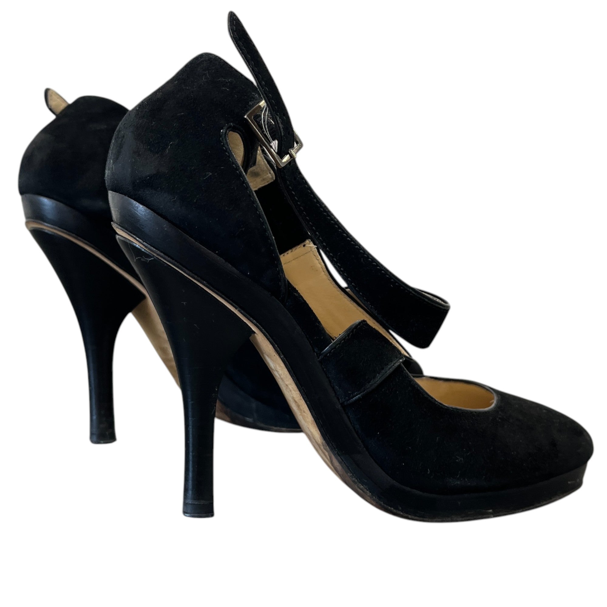 Women's Suede Ankle Strap Heels Black Size EU 38.5 / UK 5.5