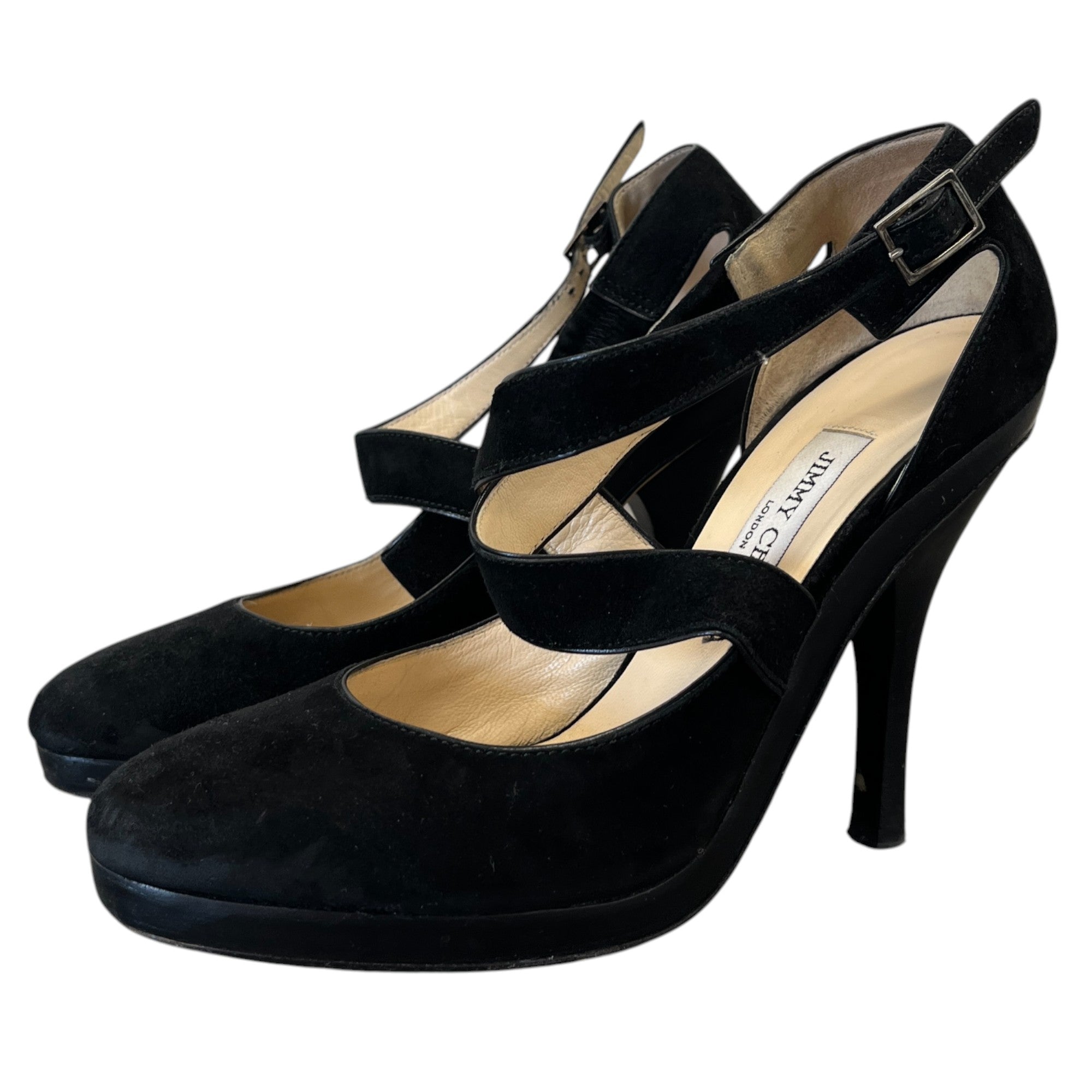 Women's Suede Ankle Strap Heels Black Size EU 38.5 / UK 5.5