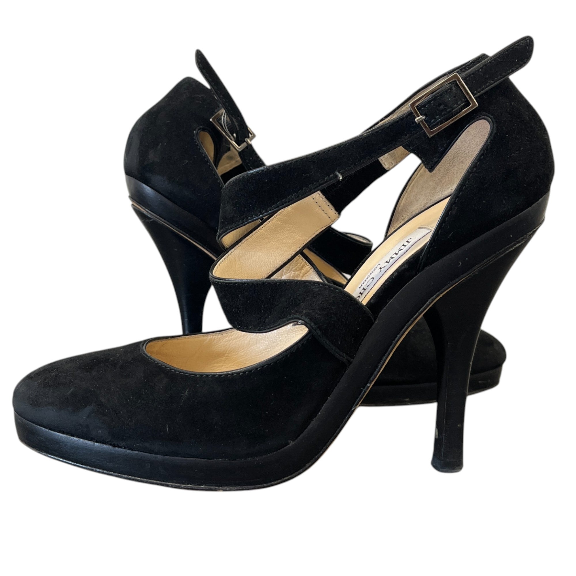 Women's Suede Ankle Strap Heels Black Size EU 38.5 / UK 5.5