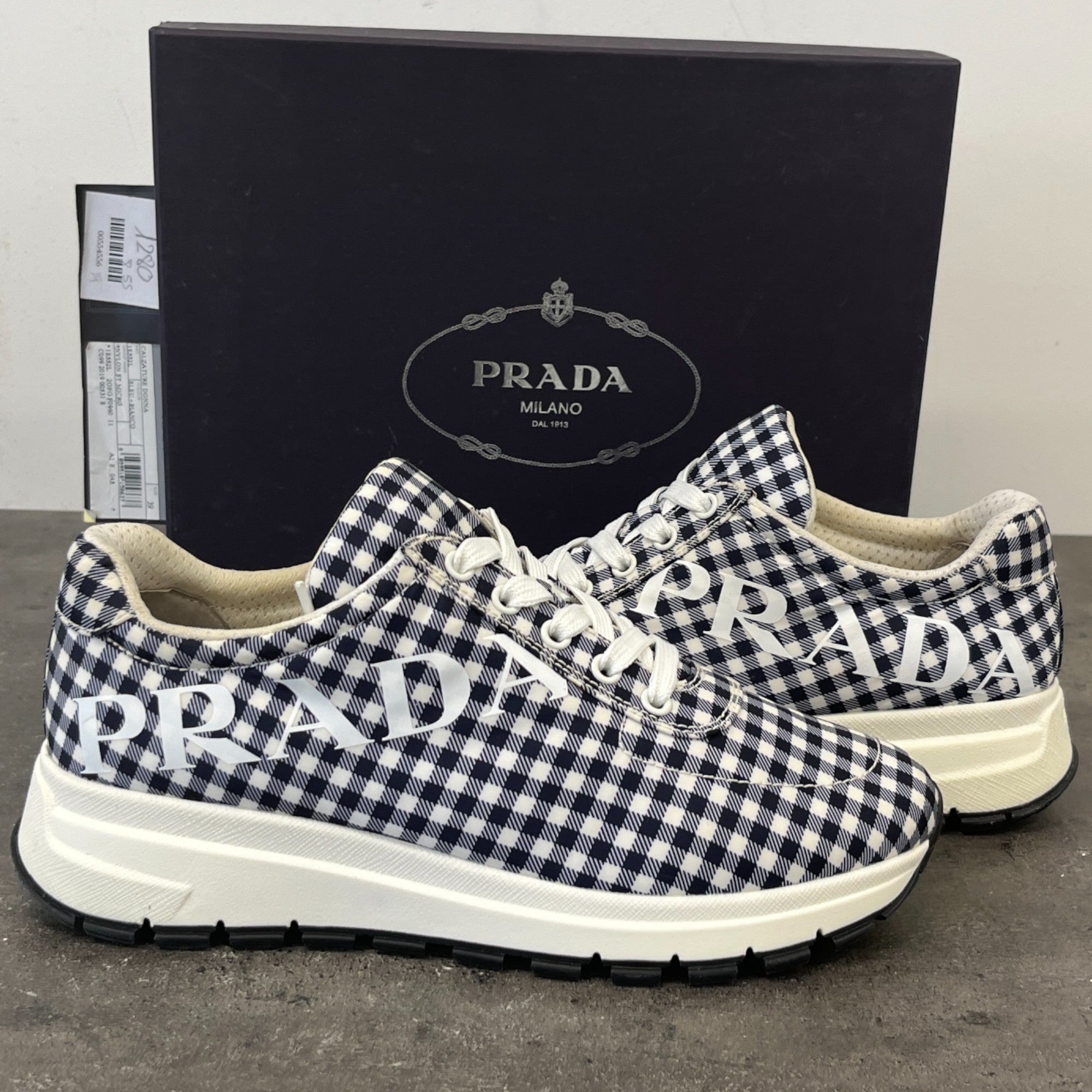 Women's Signature Logo Gingham Low Trainers Navy Size EU 39 / UK 6