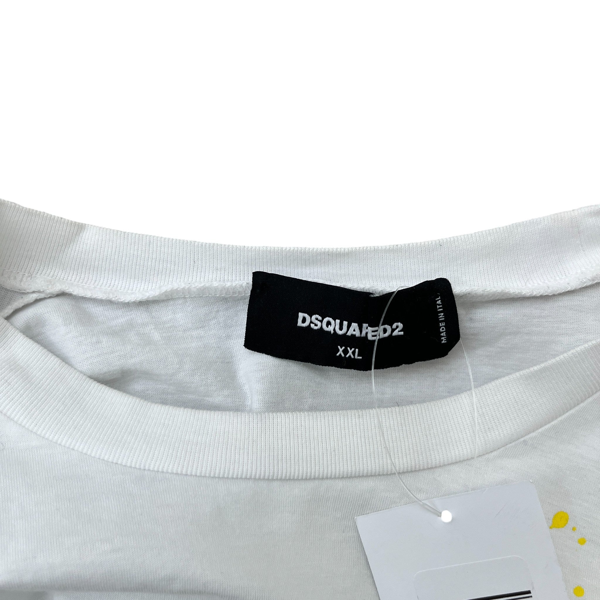 Men's Paint Splatter Logo Print T-Shirt White Size XXL