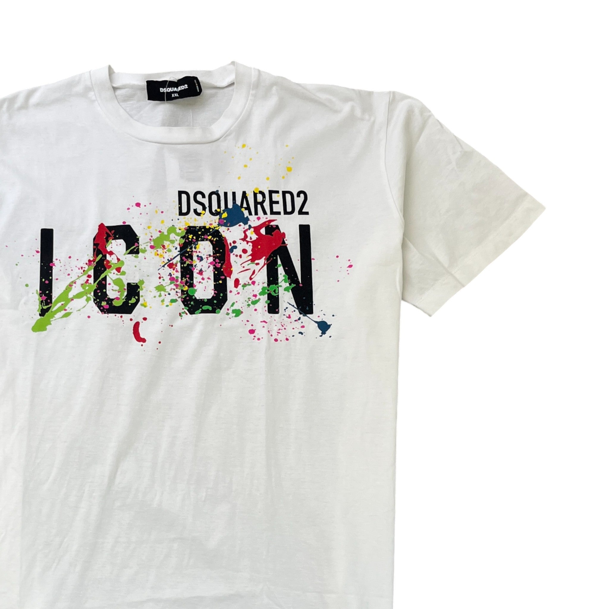 Men's Paint Splatter Logo Print T-Shirt White Size XXL