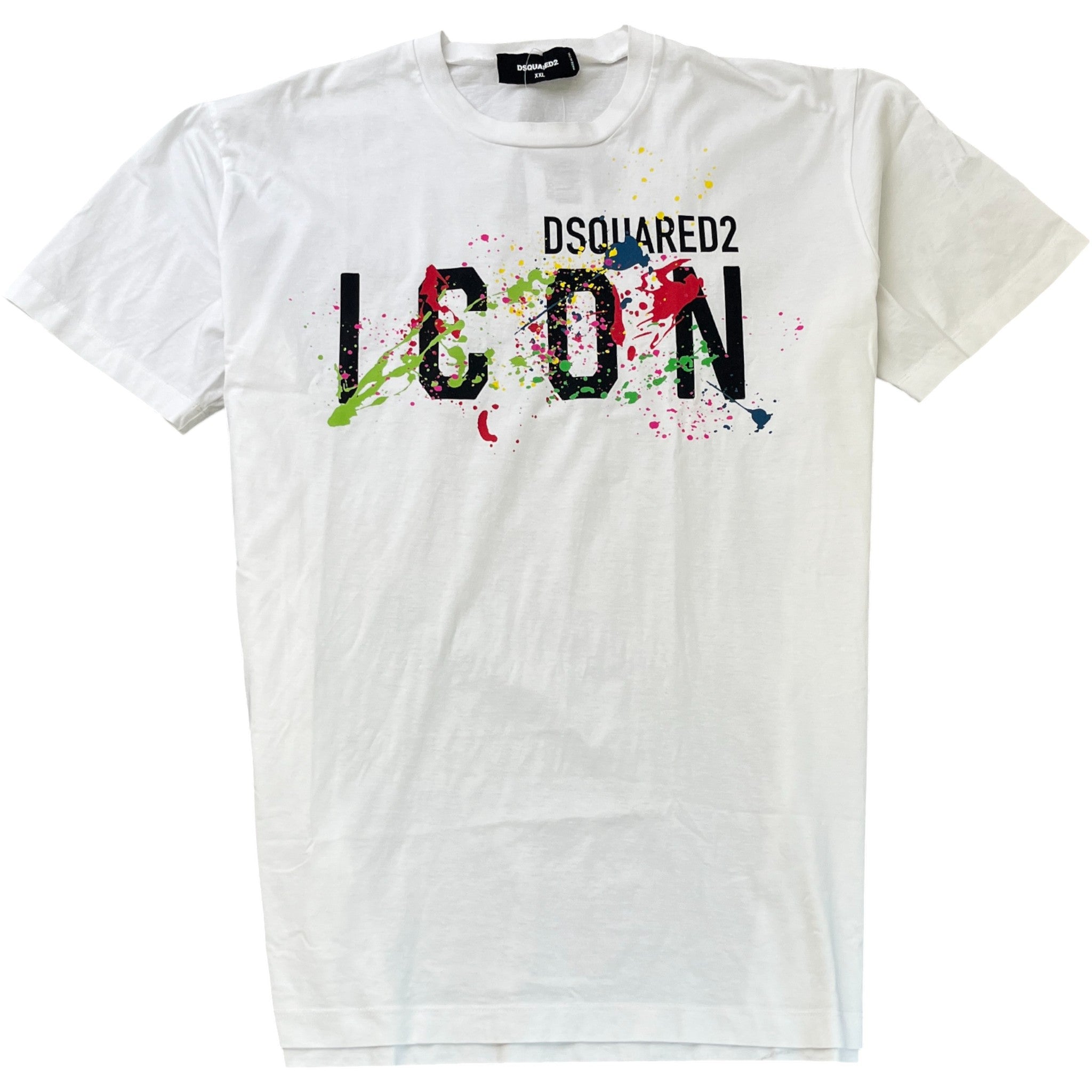 Men's Paint Splatter Logo Print T-Shirt White Size XXL