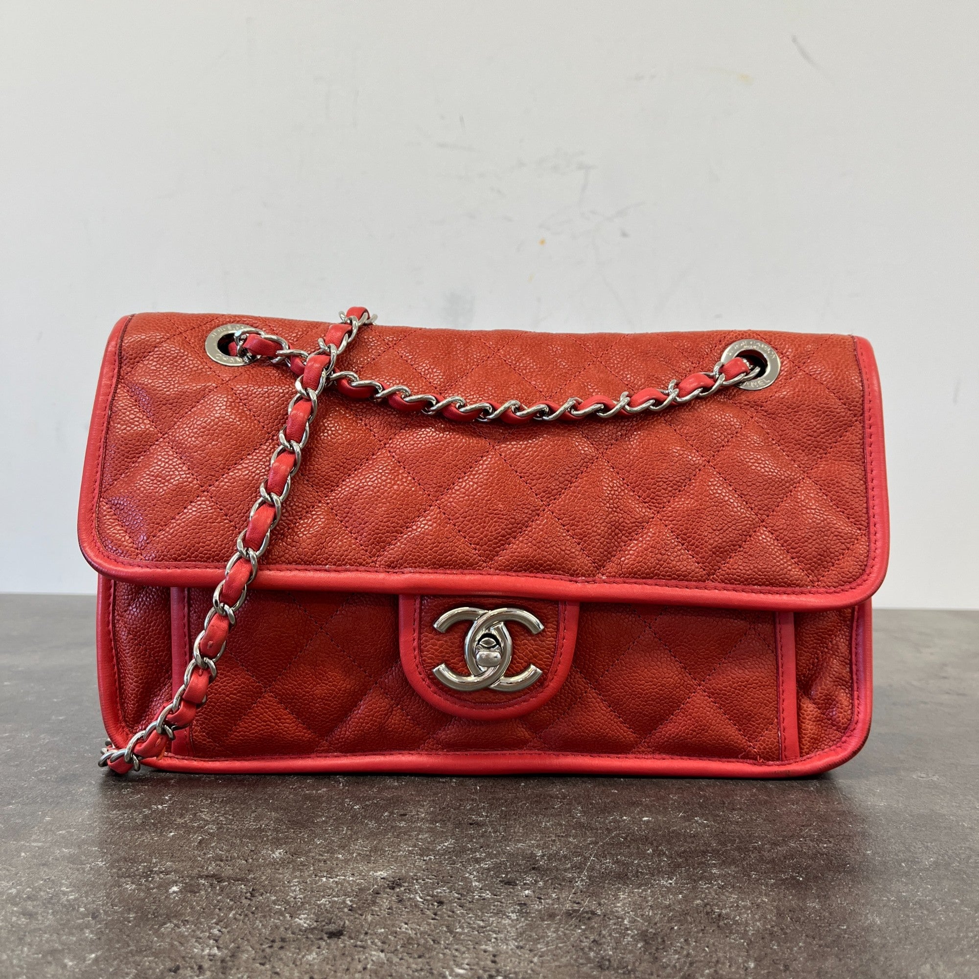 Women's Cc Quilted Caviar French Riviera Flap Handbag Burnt Orange