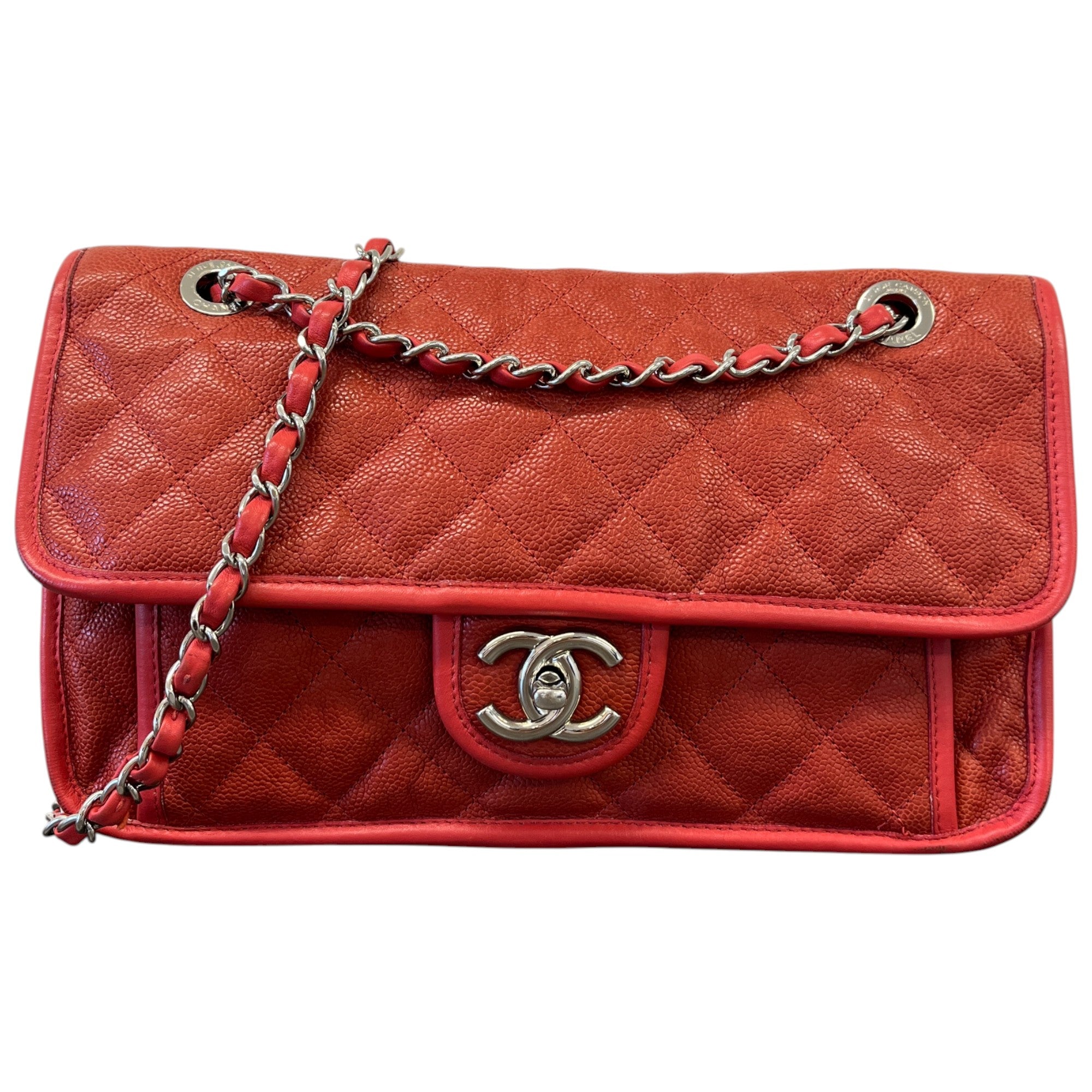 Women's Cc Quilted Caviar French Riviera Flap Handbag Burnt Orange