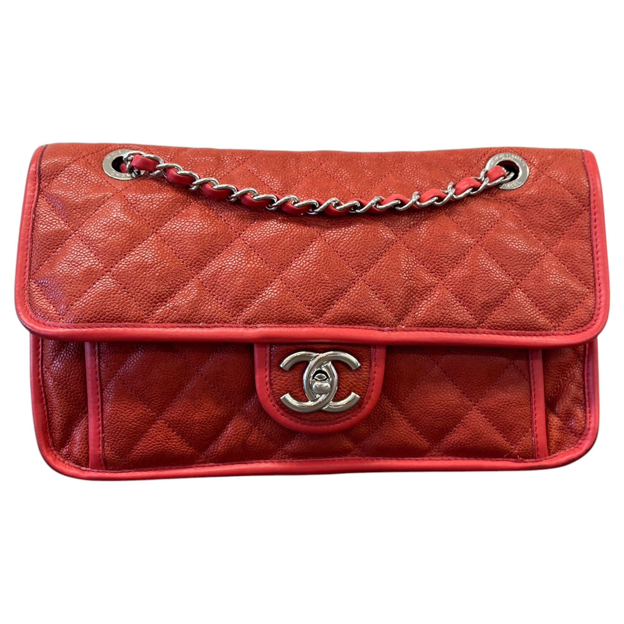 Women's Cc Quilted Caviar French Riviera Flap Handbag Burnt Orange