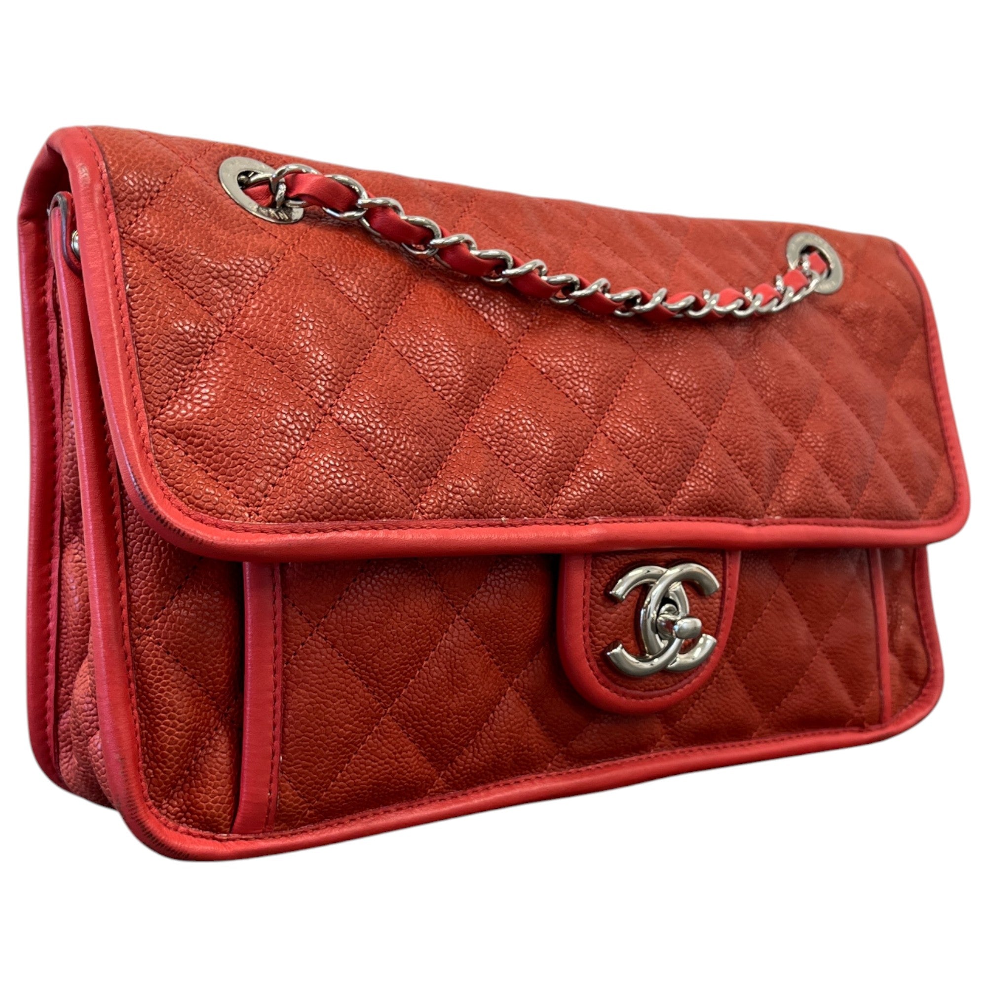 Women's Cc Quilted Caviar French Riviera Flap Handbag Burnt Orange