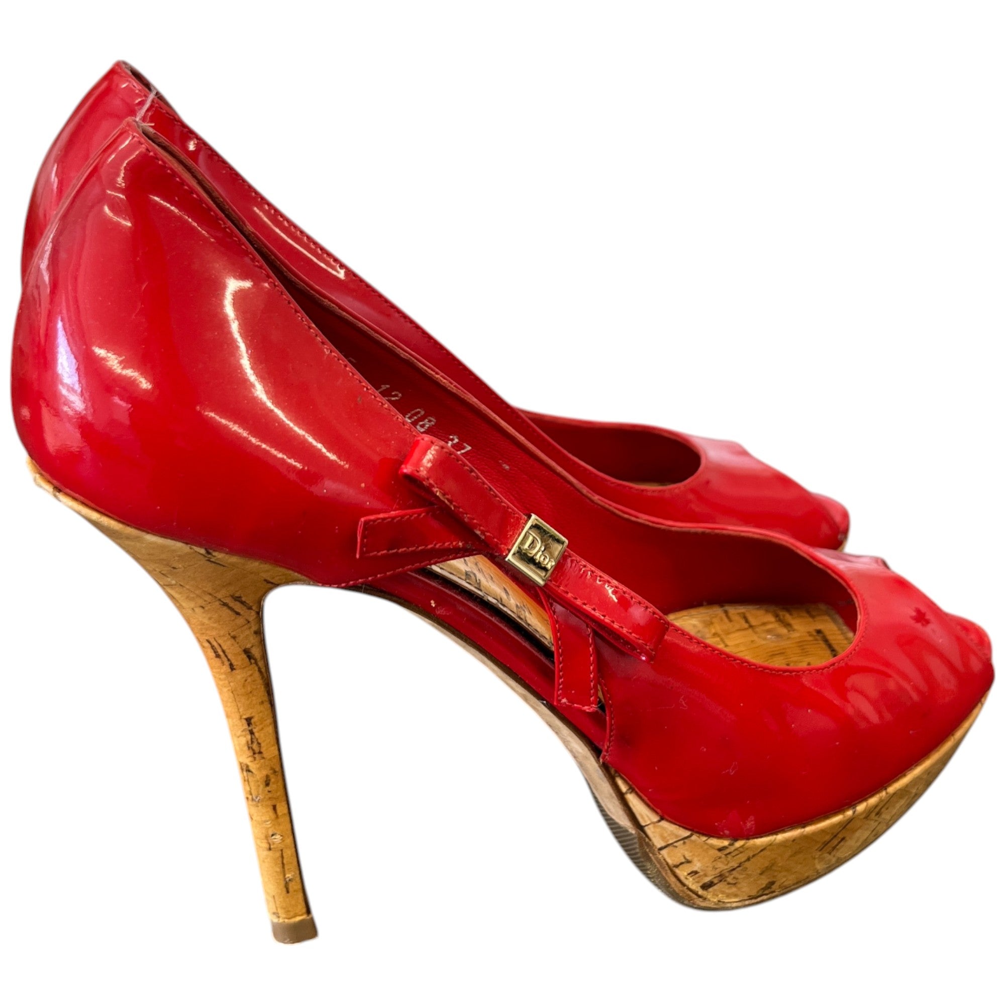 Women's Bow Peep Toe Heels Red Size EU 37 / UK 4