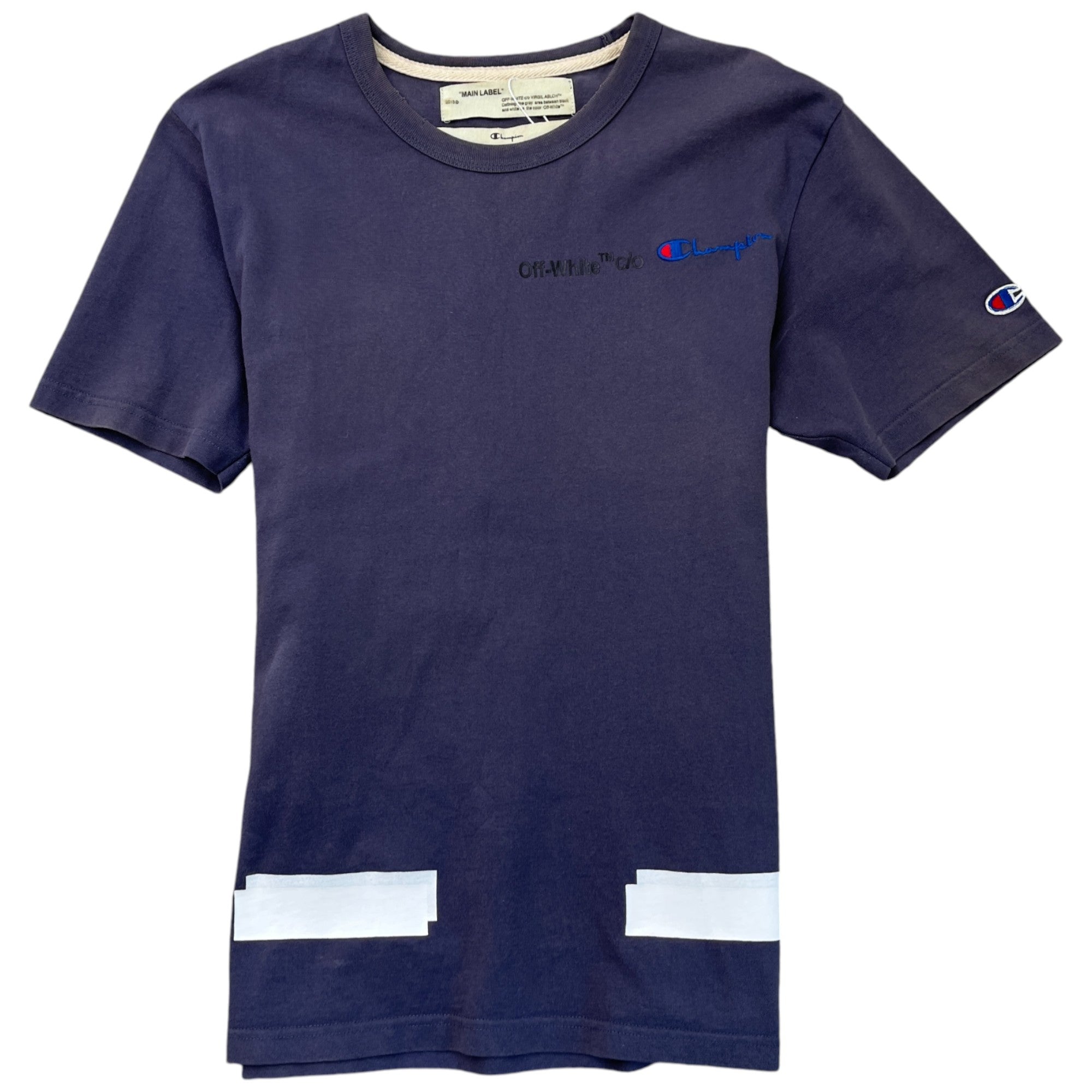 Men's Off White X Champion Logo T-Shirt Navy Size XS