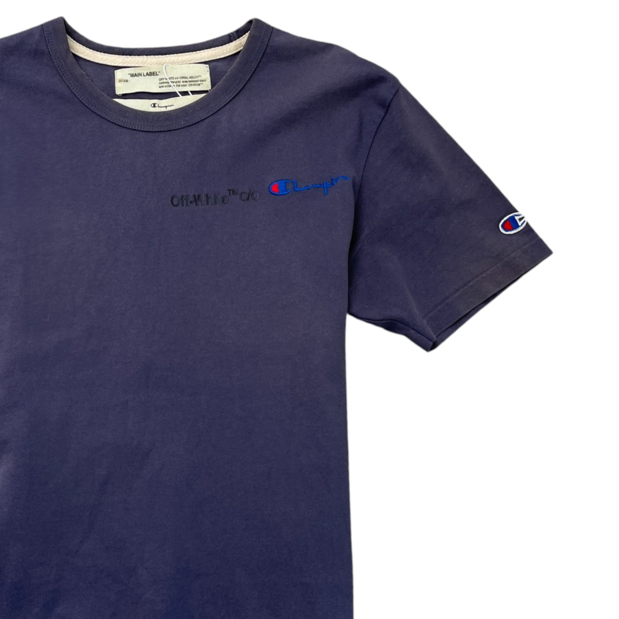 Men's Off White X Champion Logo T-Shirt Navy Size XS