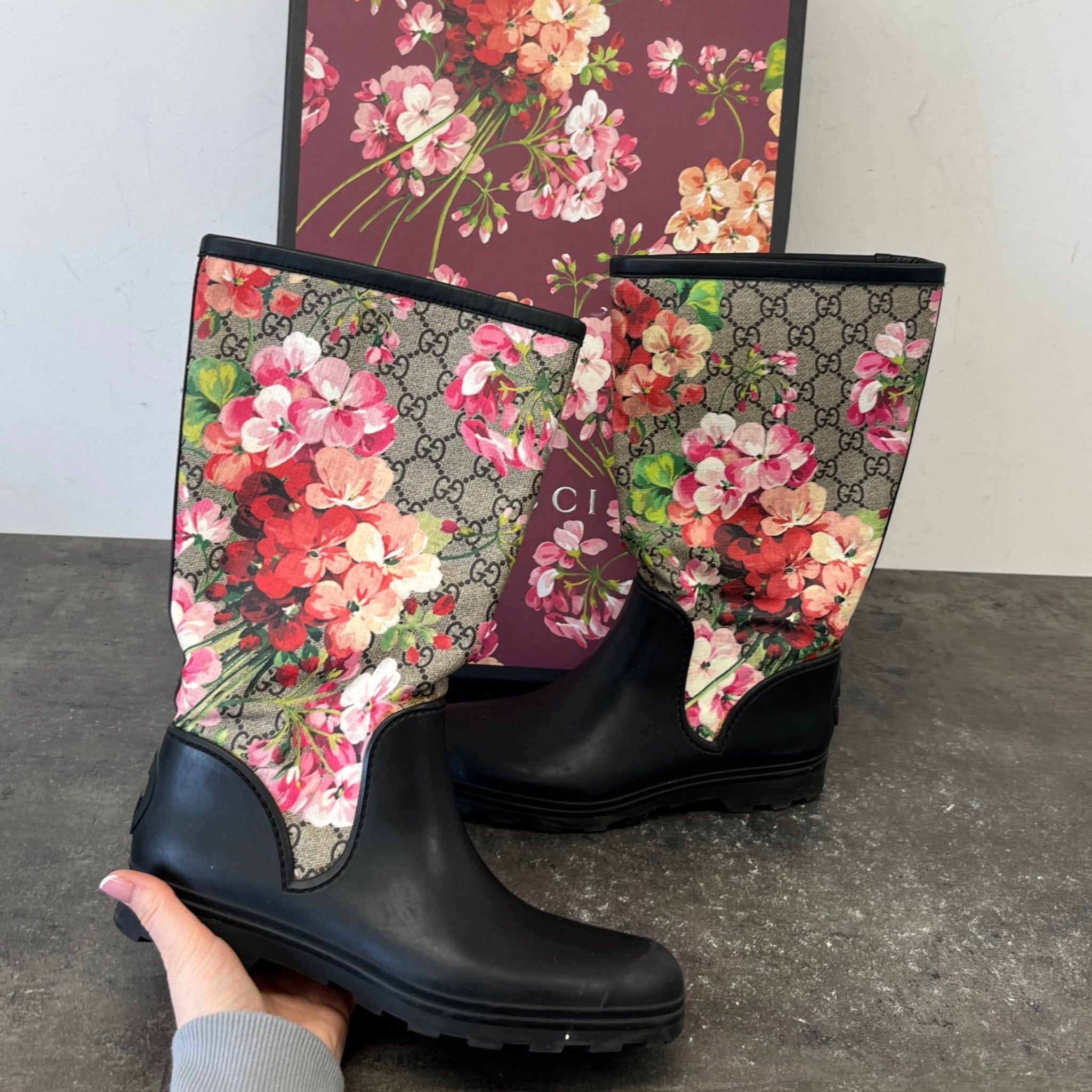 Women's Gg Blooms Rain Boots Black Size EU 38 / UK 5