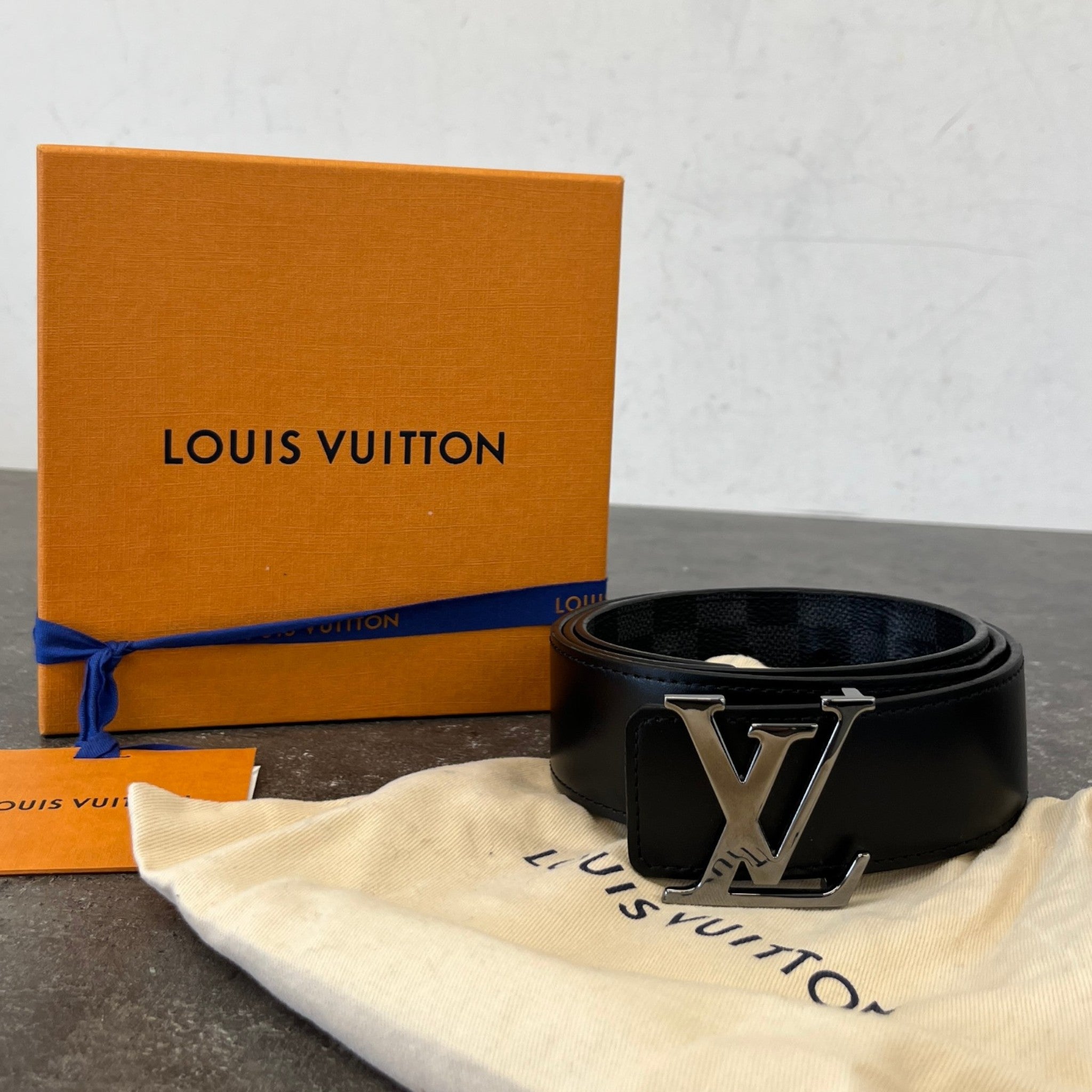 Men's Damier Graphite Lv Initiales Belt Black Size Waist 38"