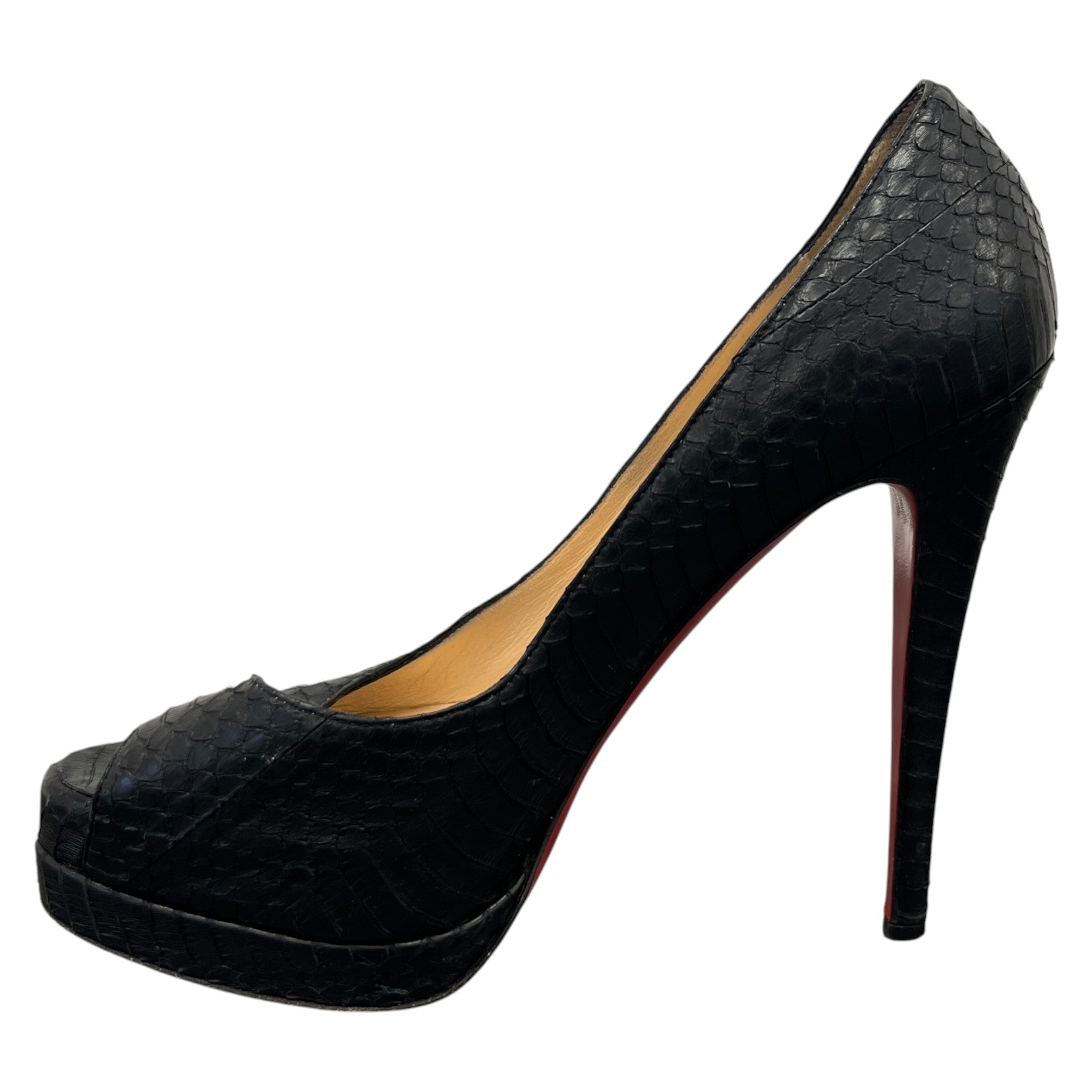 Women's Python Peep Toe Heels Black Size EU 38 / UK 5