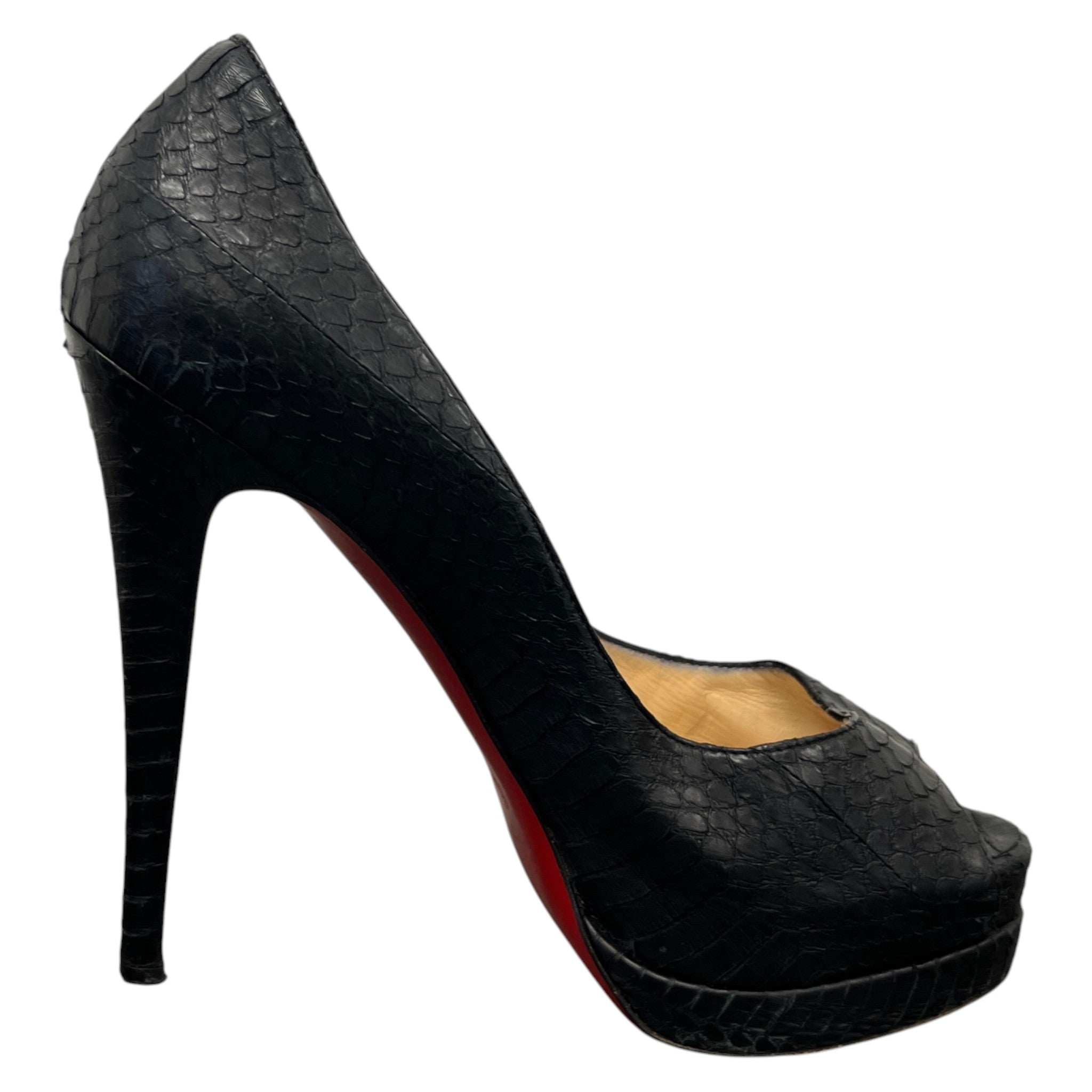 Women's Python Peep Toe Heels Black Size EU 38 / UK 5