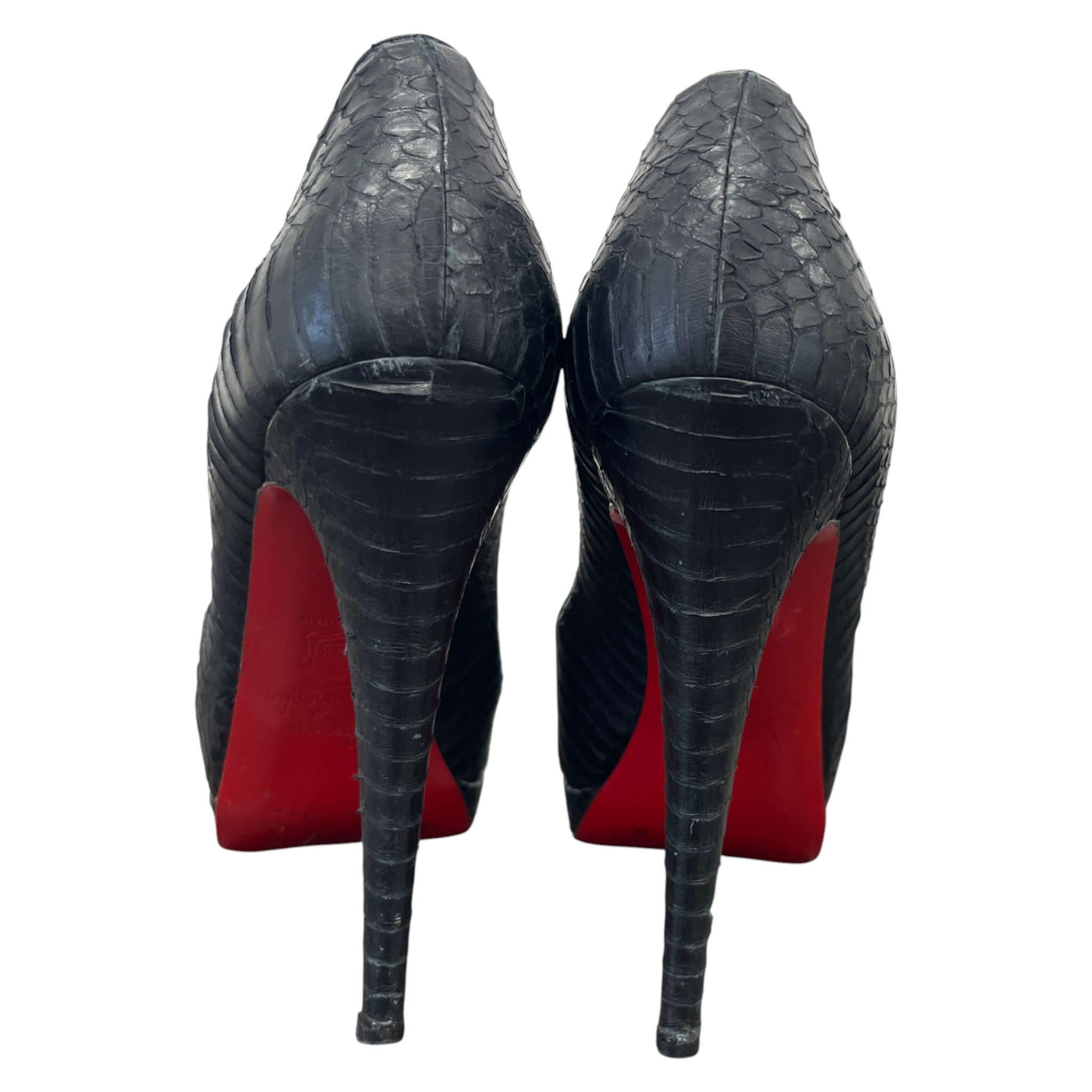 Women's Python Peep Toe Heels Black Size EU 38 / UK 5