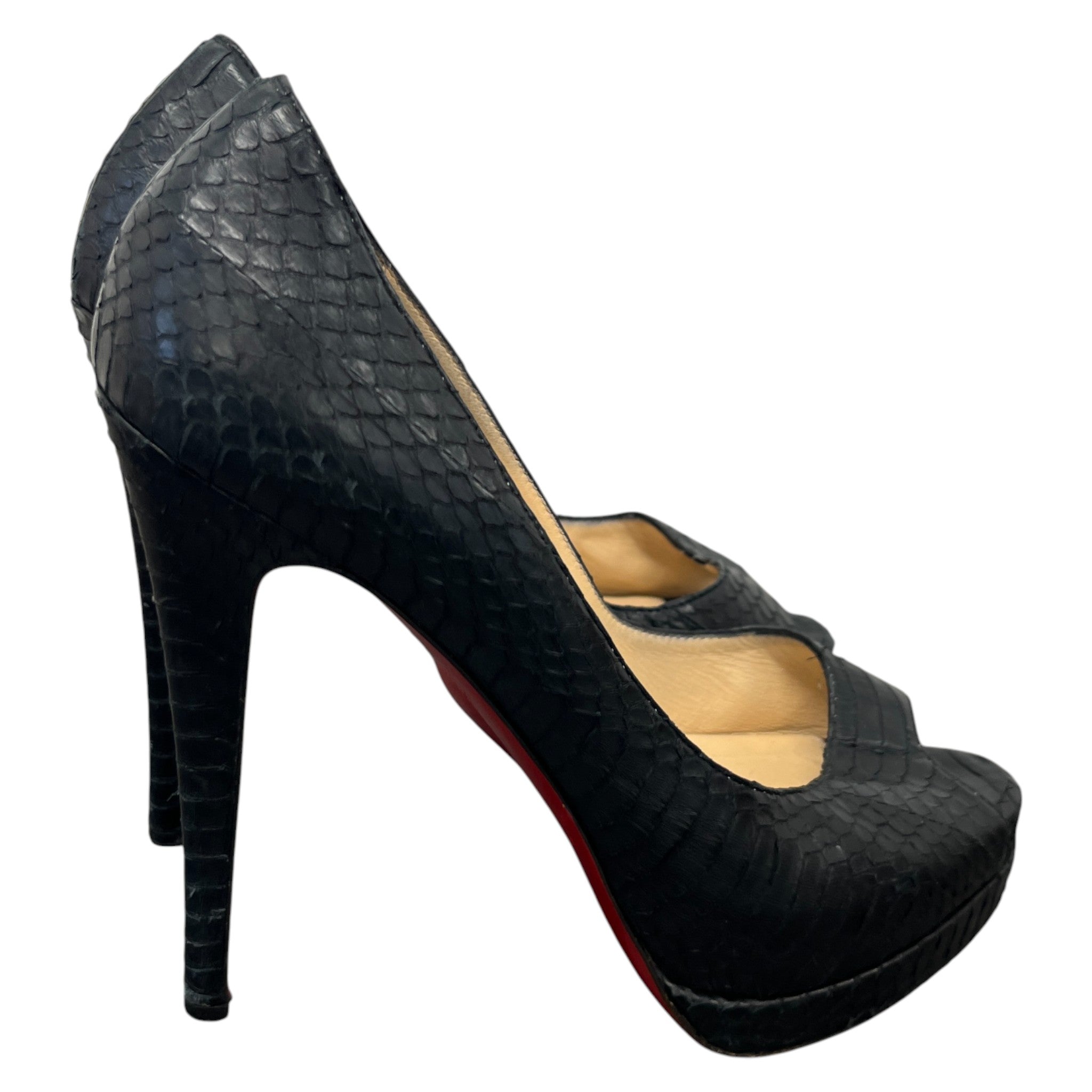 Women's Python Peep Toe Heels Black Size EU 38 / UK 5