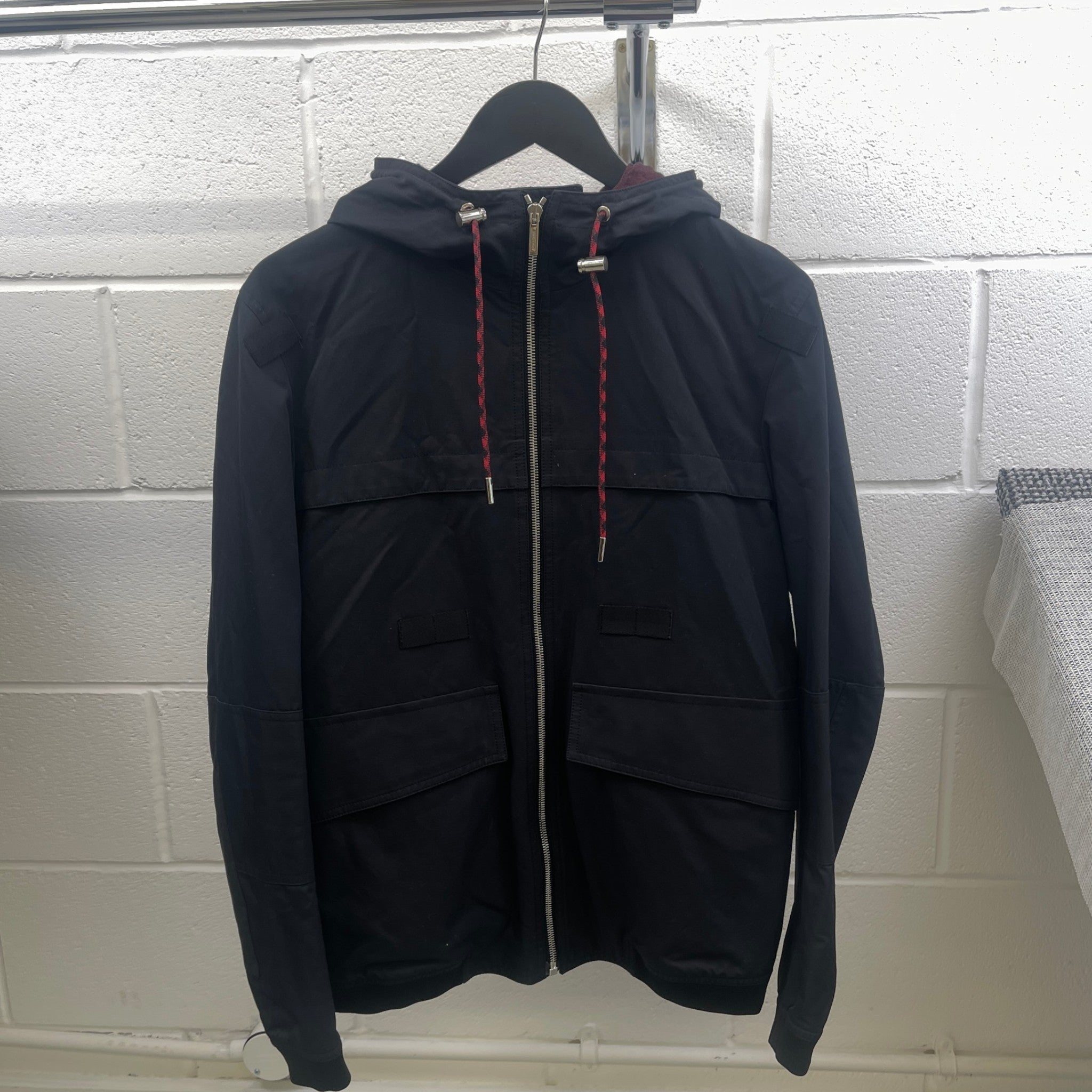 Men's Zipped Hooded Parka Jacket Black Size IT 48 / M