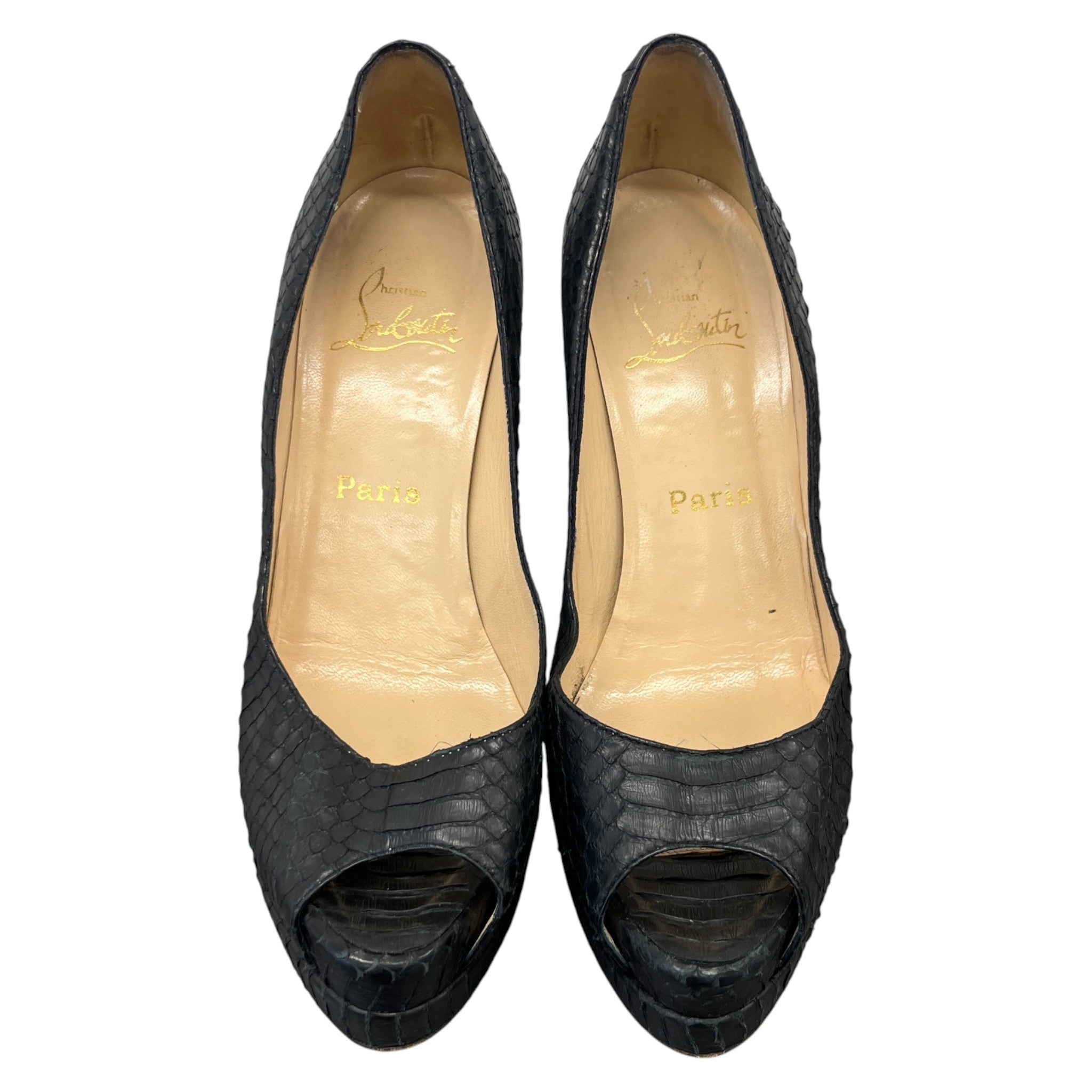 Women's Python Peep Toe Heels Black Size EU 38 / UK 5