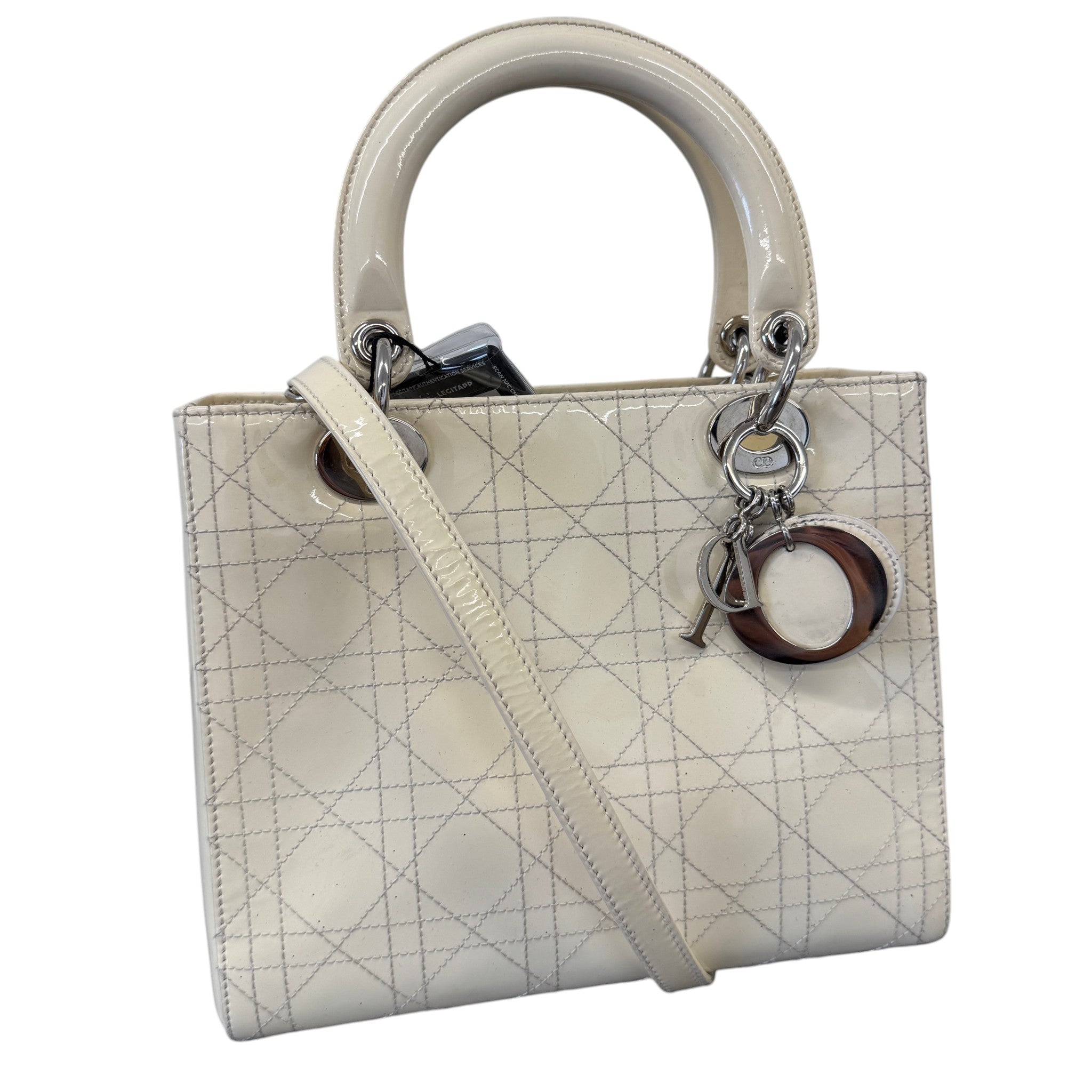 Women's Lady Dior Medium Patent Bag Cream