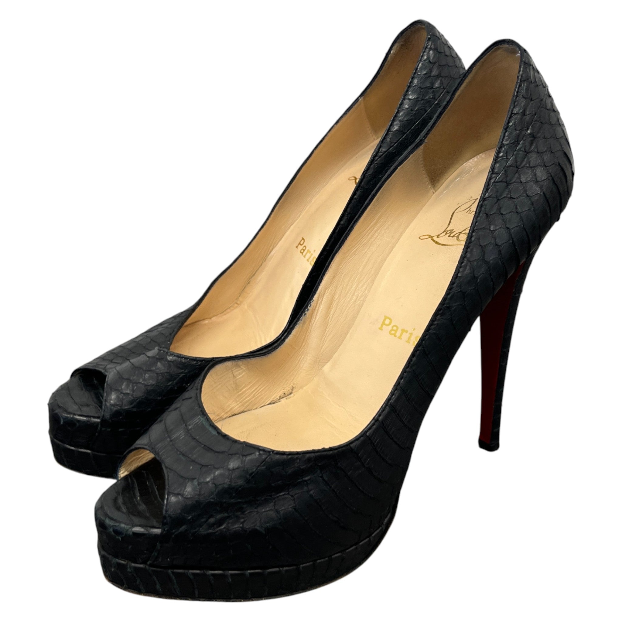 Women's Python Peep Toe Heels Black Size EU 38 / UK 5