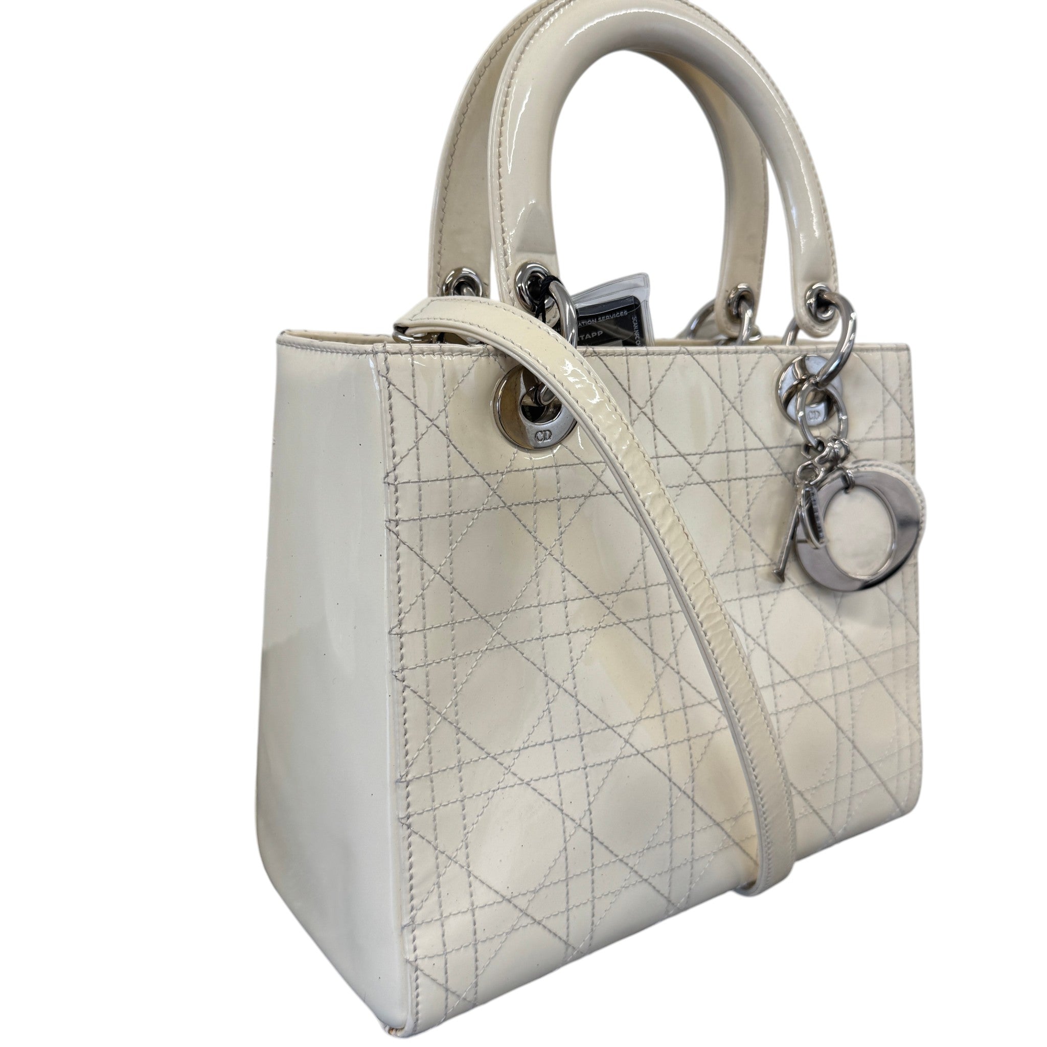 Women's Lady Dior Medium Patent Bag Cream