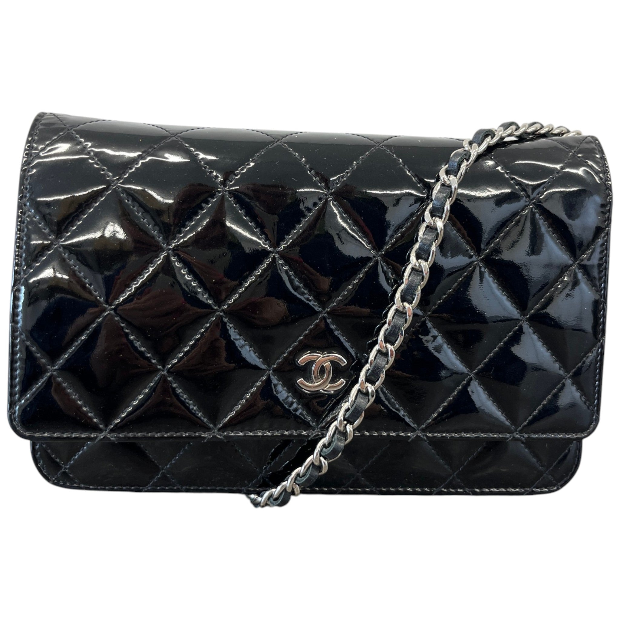 Women's Patent Wallet On Chain Woc Bag Black