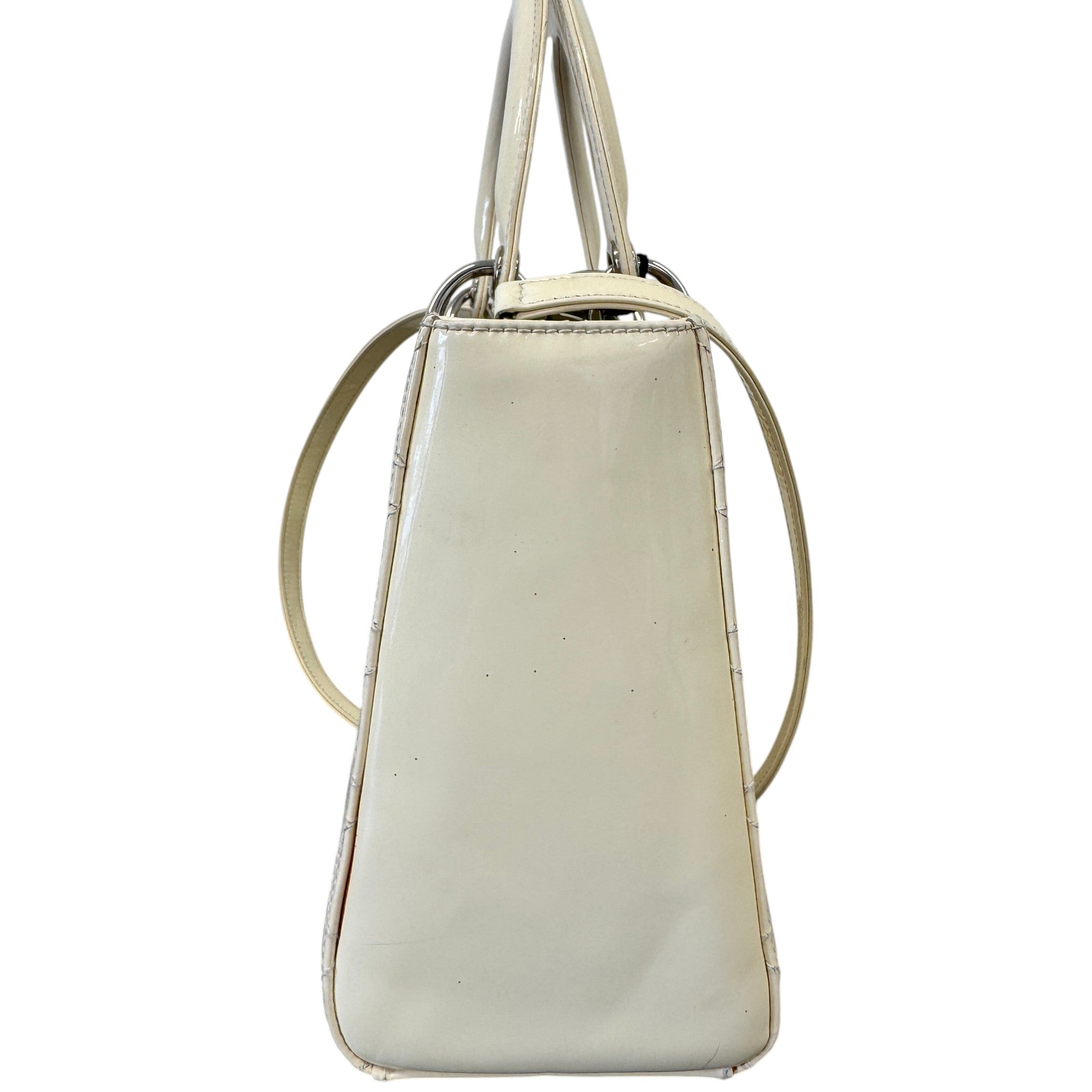 Women's Lady Dior Medium Patent Bag Cream