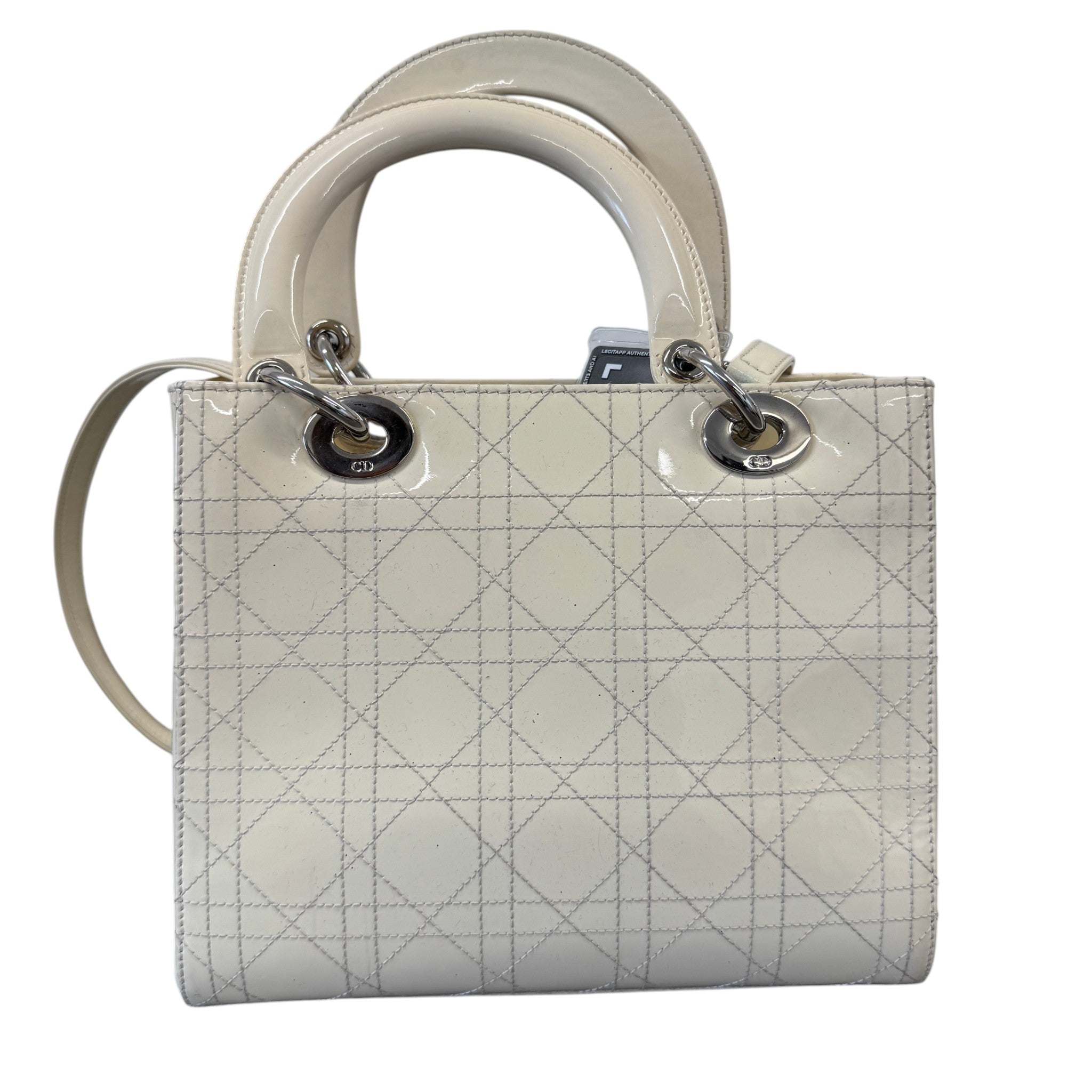 Women's Lady Dior Medium Patent Bag Cream