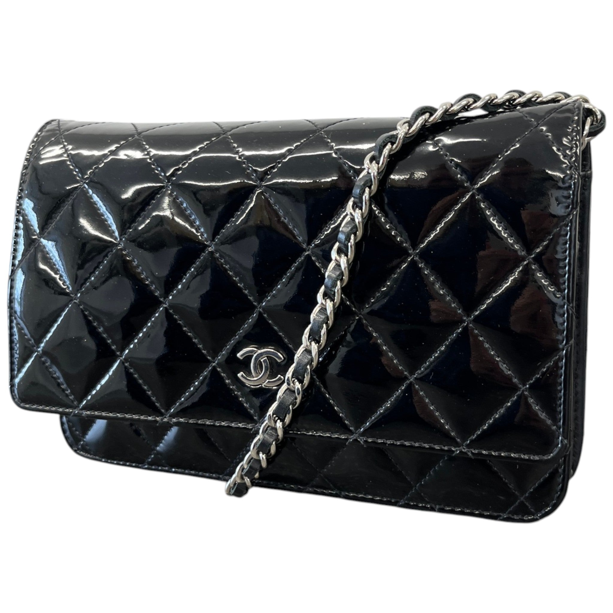 Women's Patent Wallet On Chain Woc Bag Black