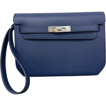 Men's Kelly Depeches 25 Bleu Nuit Epsom Palladium Pouch Navy