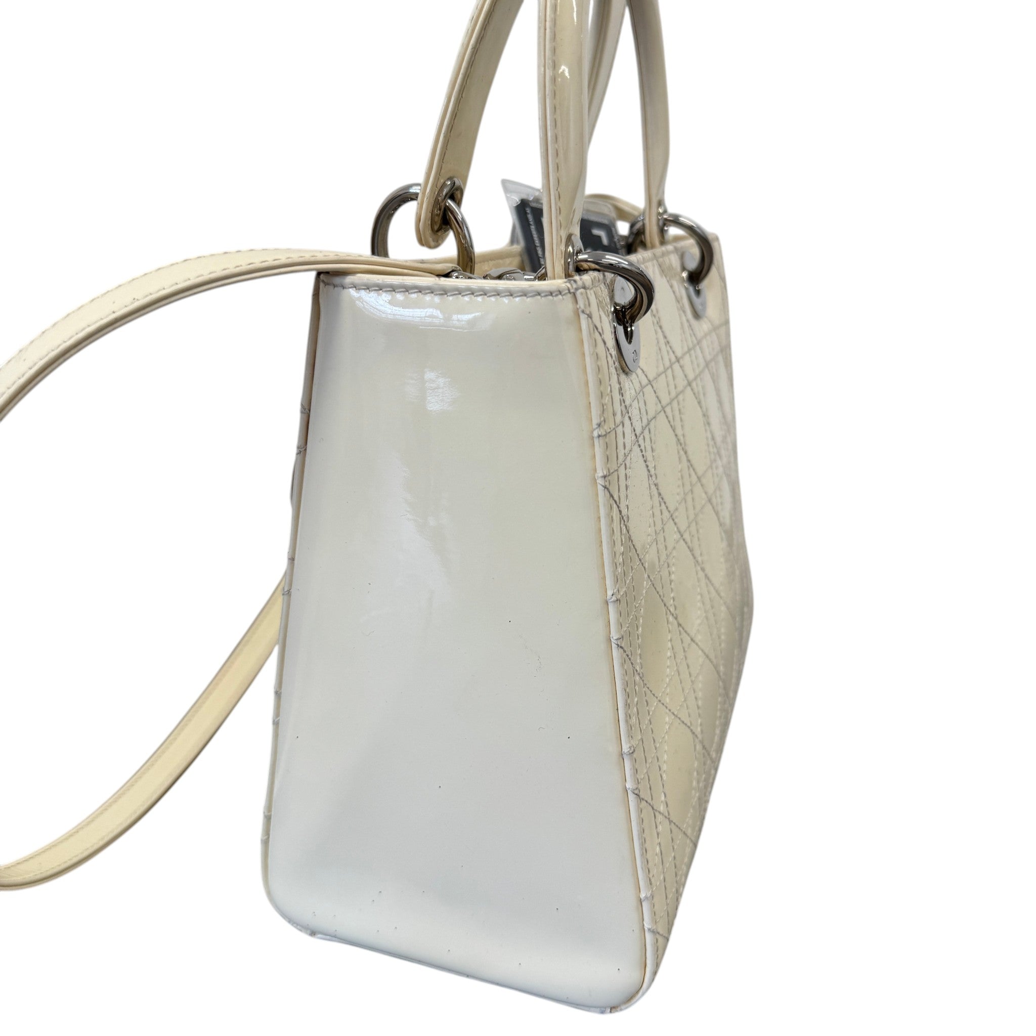 Women's Lady Dior Medium Patent Bag Cream