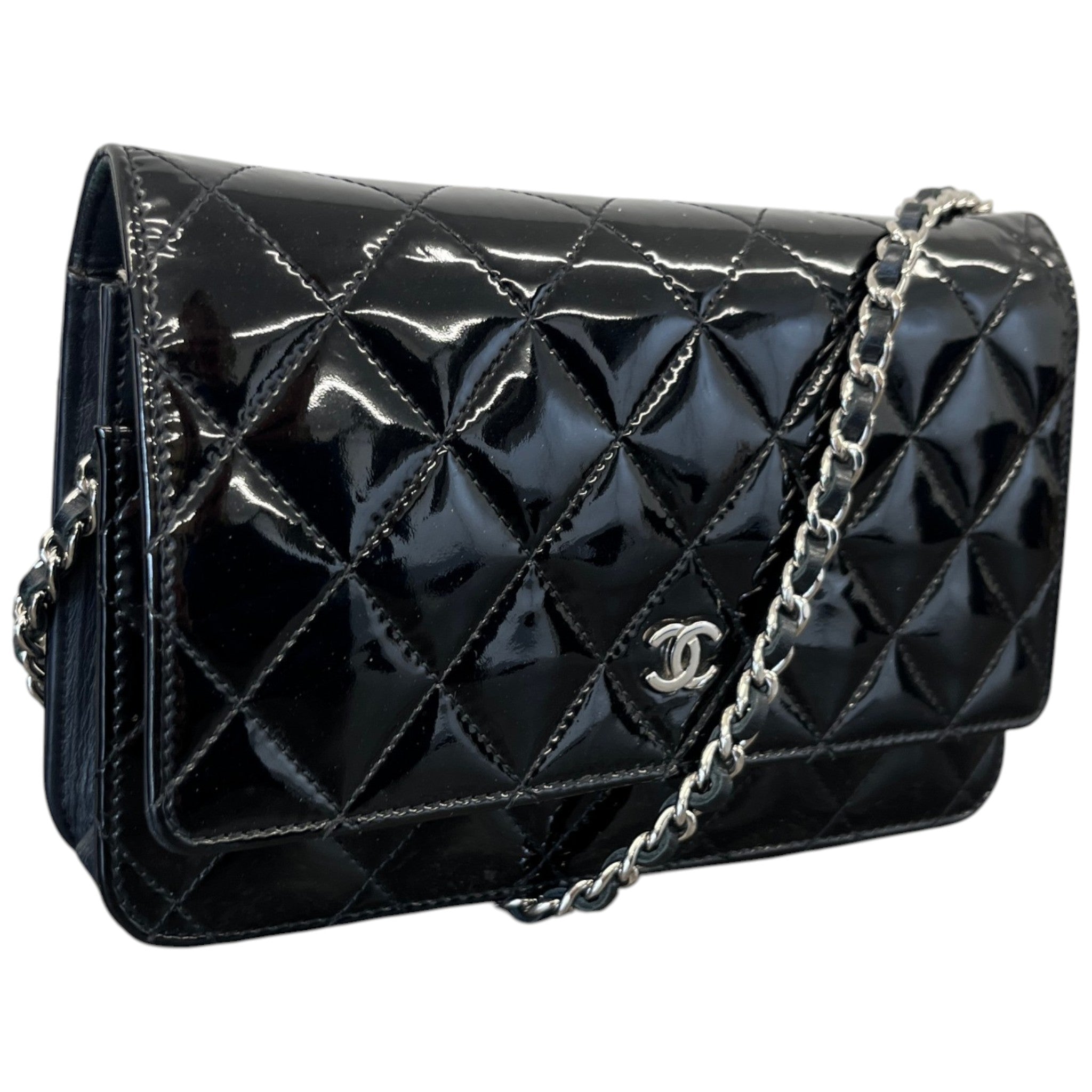 Women's Patent Wallet On Chain Woc Bag Black