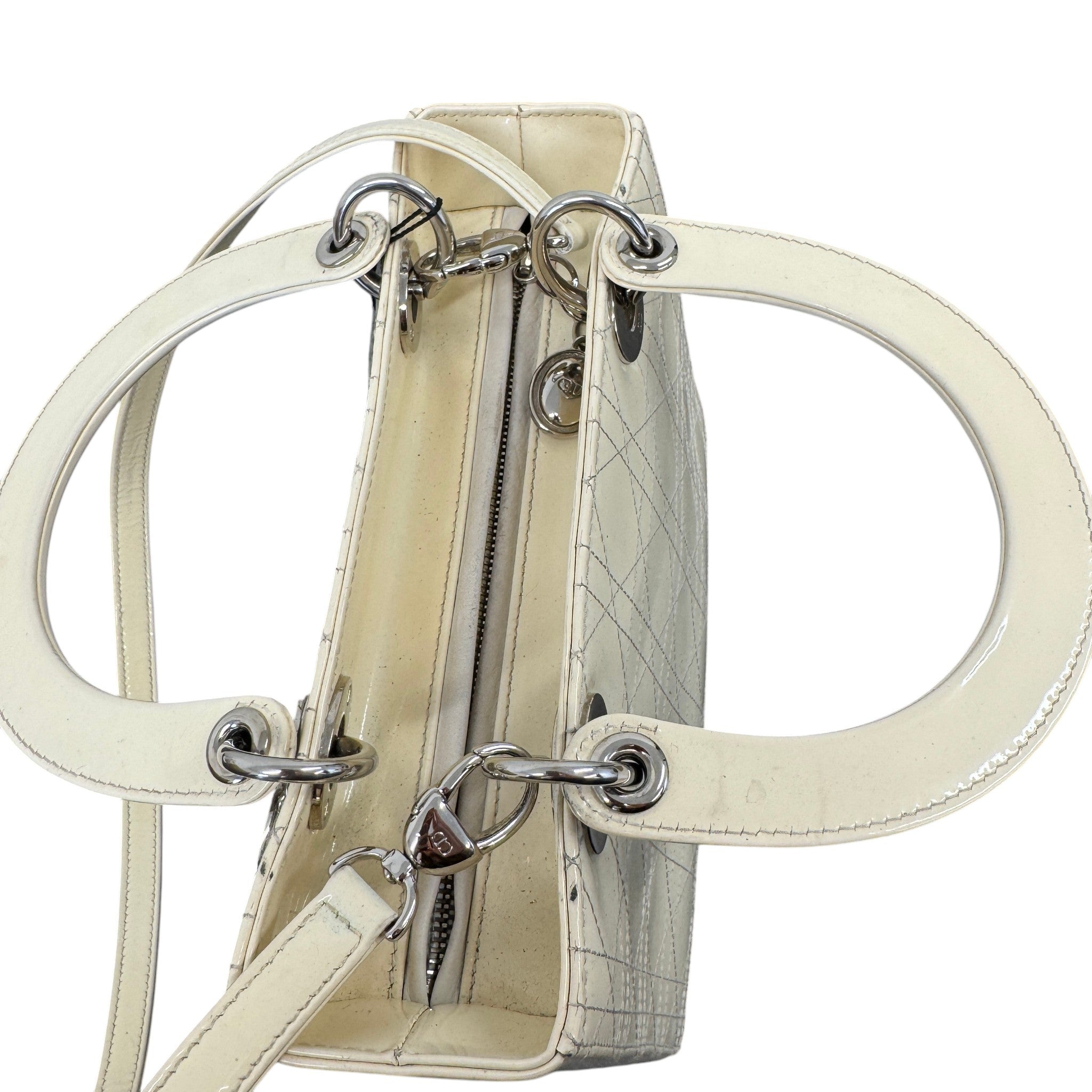 Women's Lady Dior Medium Patent Bag Cream