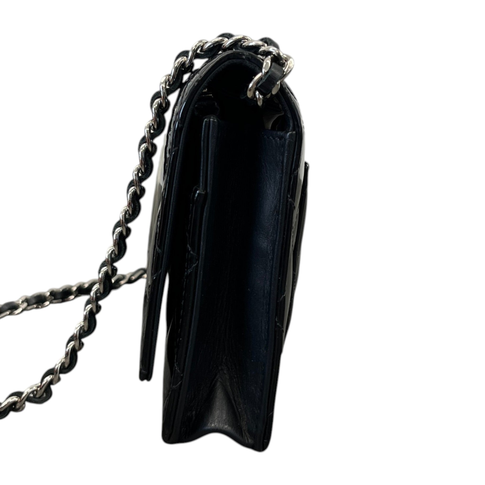Women's Patent Wallet On Chain Woc Bag Black