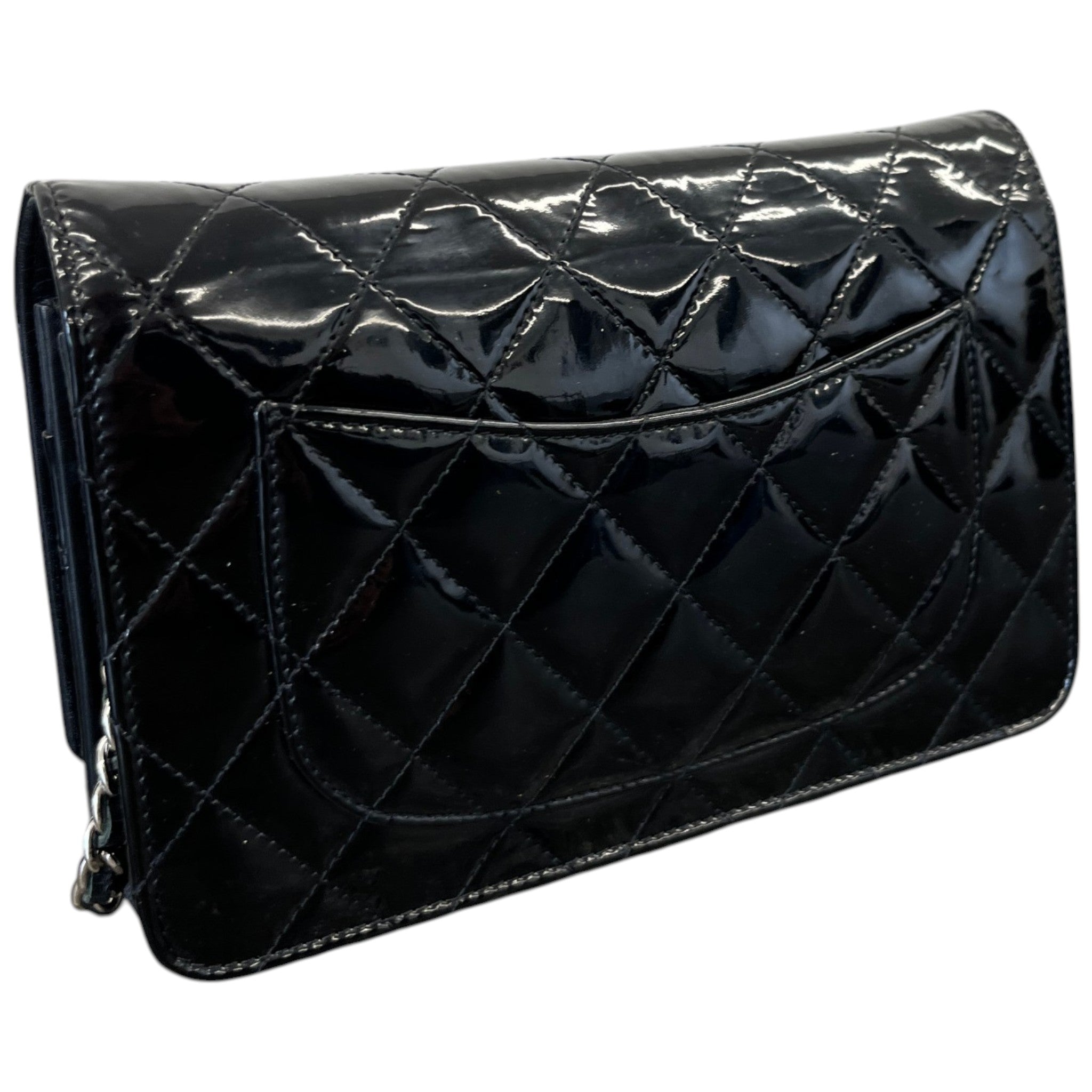 Women's Patent Wallet On Chain Woc Bag Black