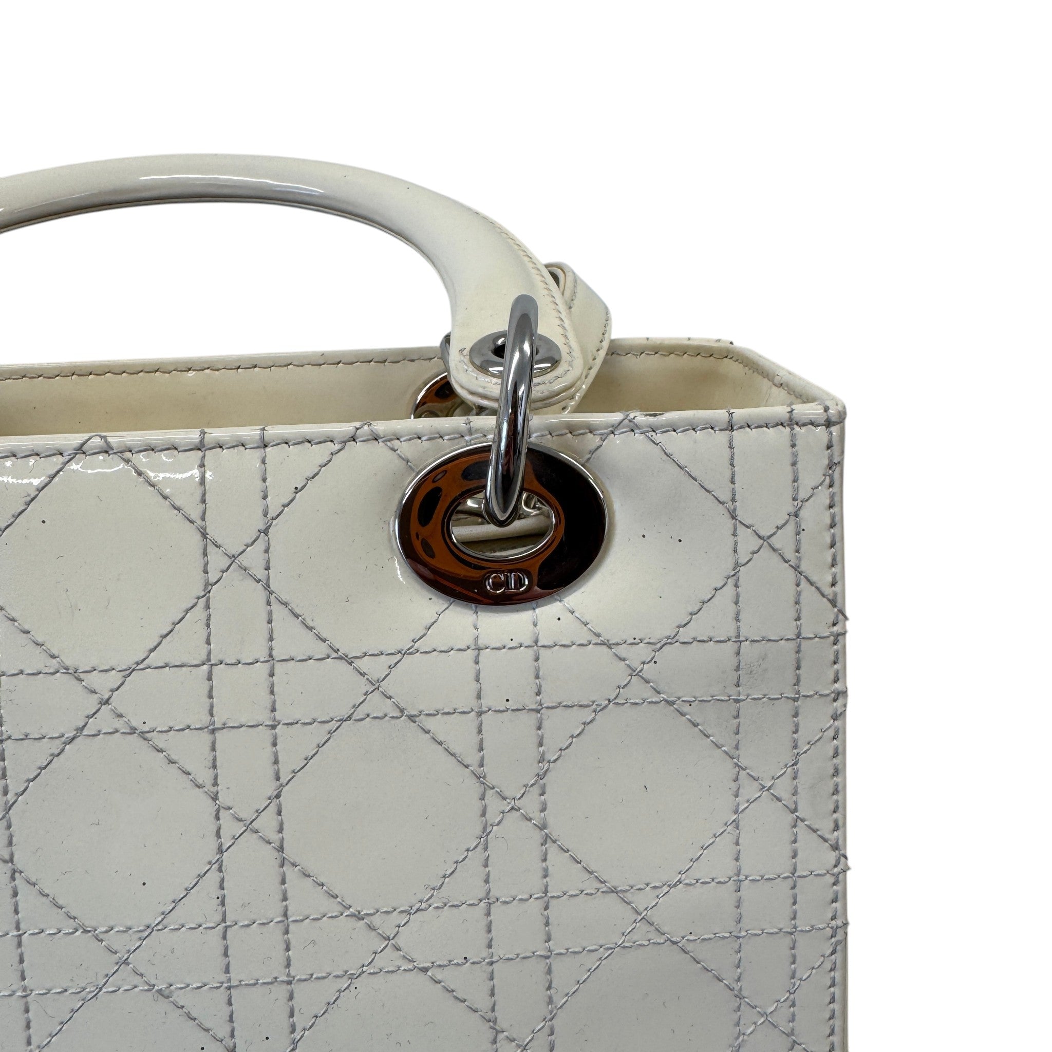 Women's Lady Dior Medium Patent Bag Cream