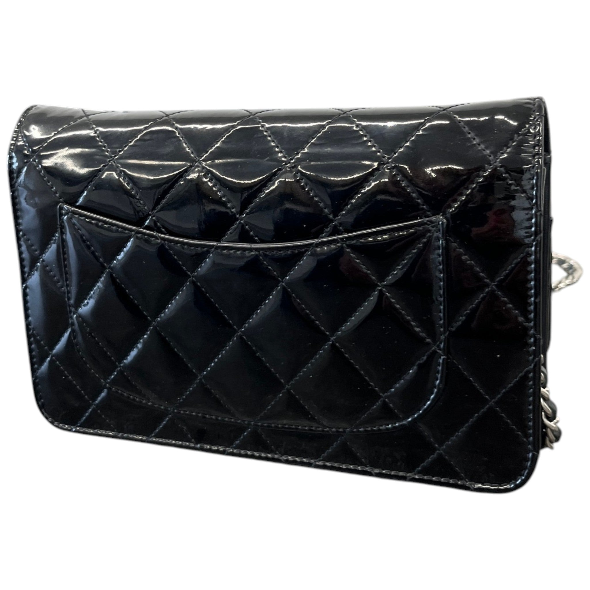 Women's Patent Wallet On Chain Woc Bag Black