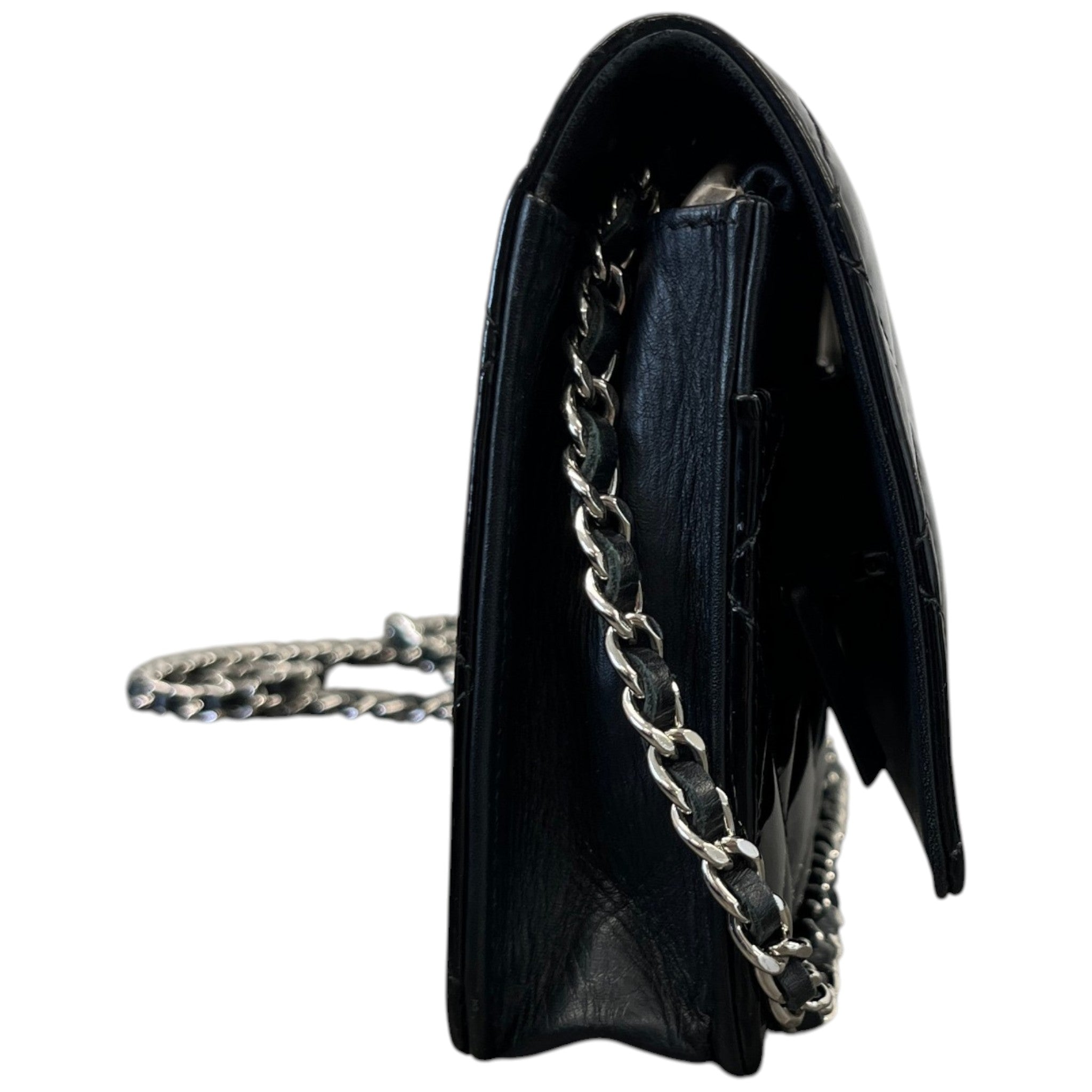 Women's Patent Wallet On Chain Woc Bag Black