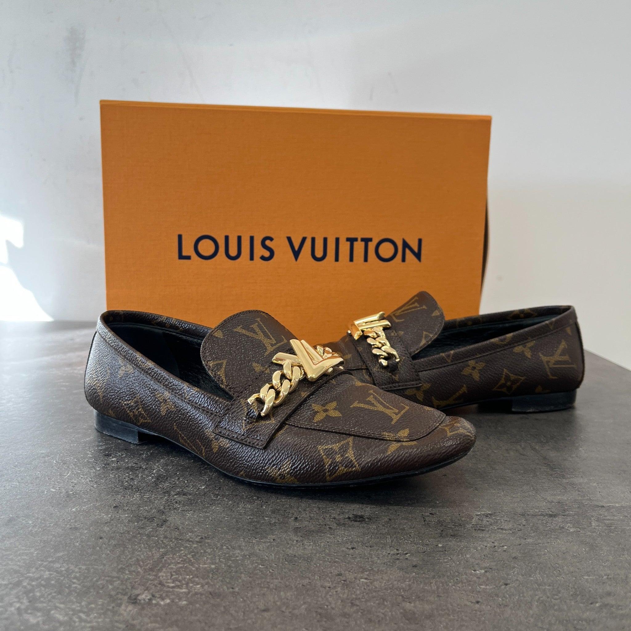 Women's Monogram Upper Case Loafers Brown Size EU 36 / UK 3