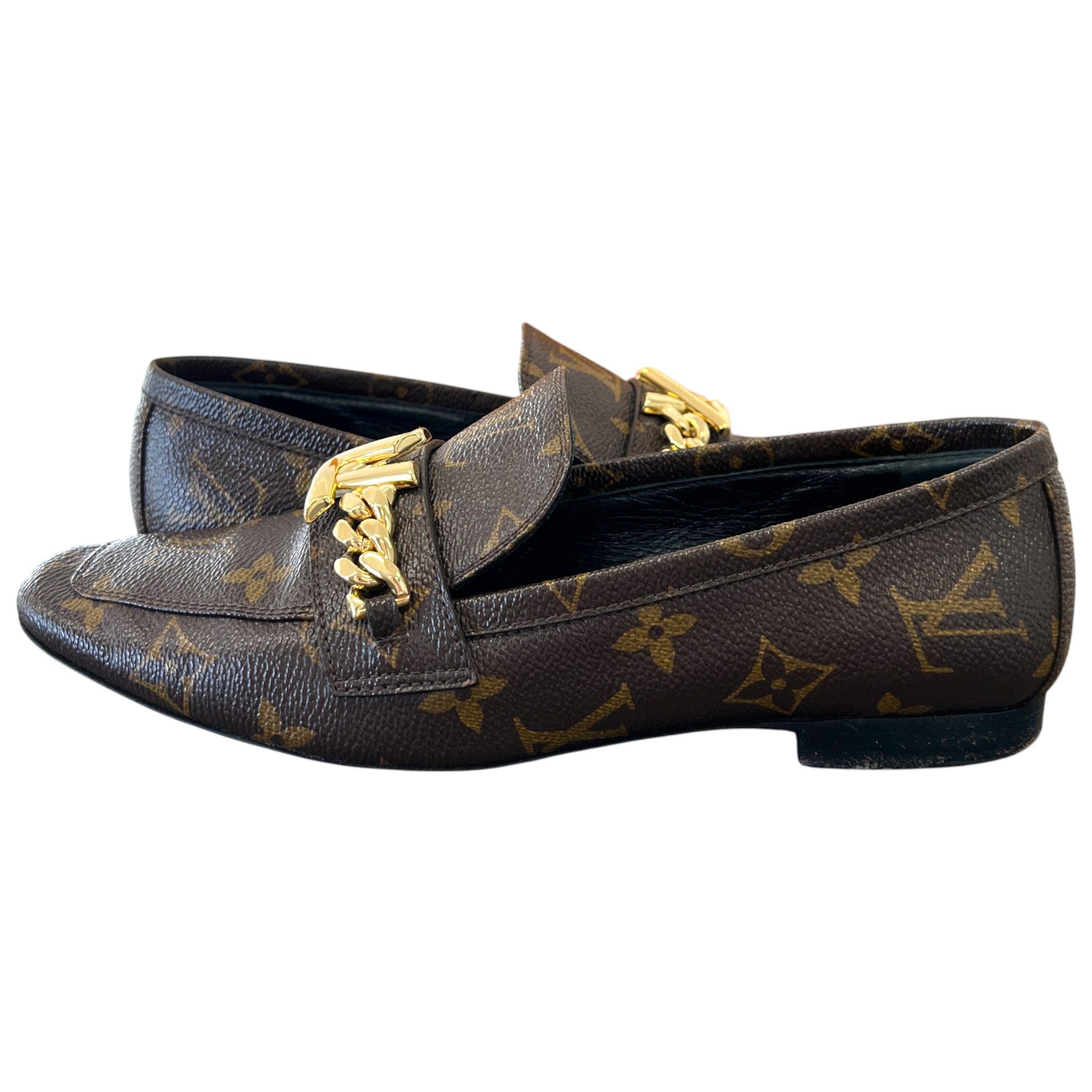 Women's Monogram Upper Case Loafers Brown Size EU 36 / UK 3