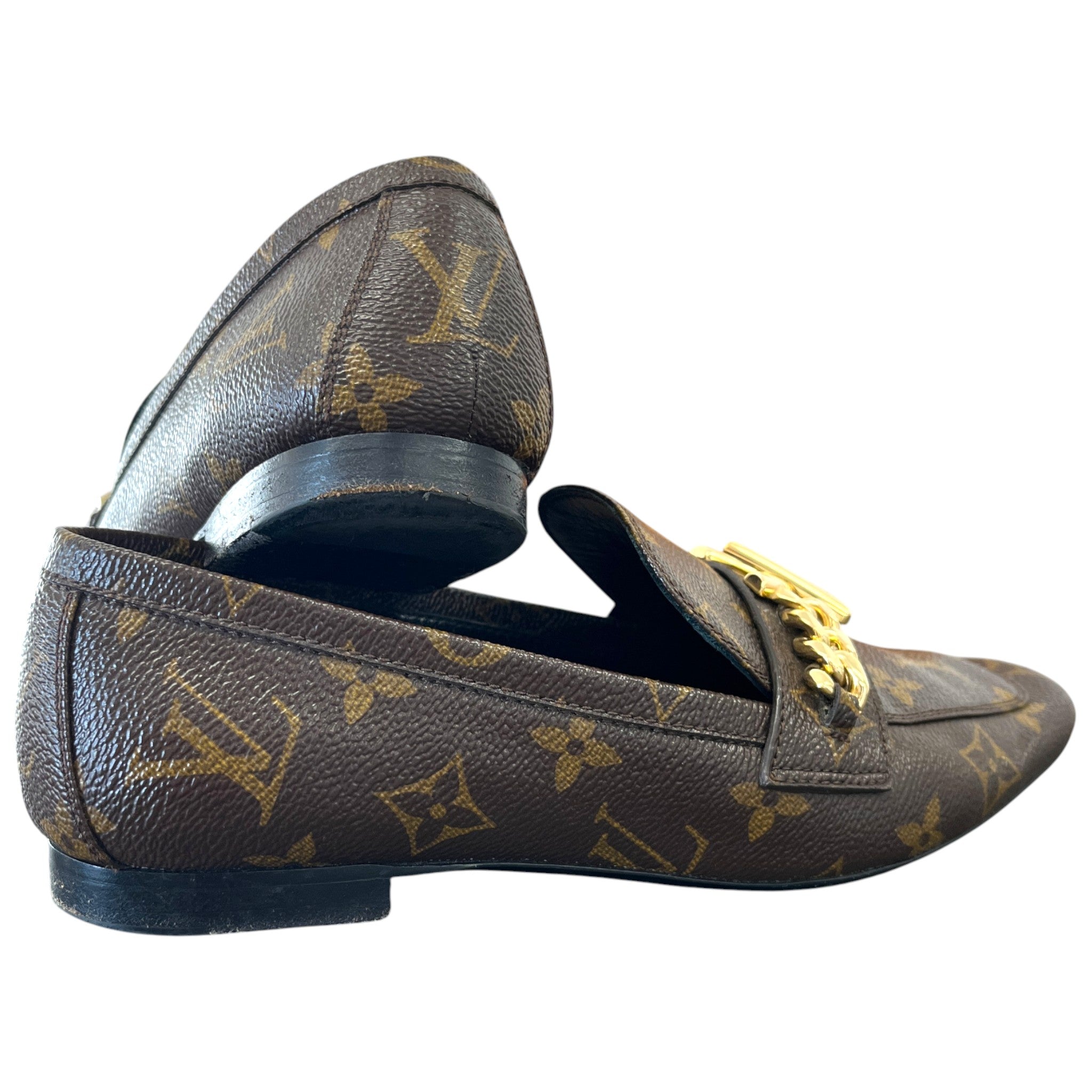 Women's Monogram Upper Case Loafers Brown Size EU 36 / UK 3