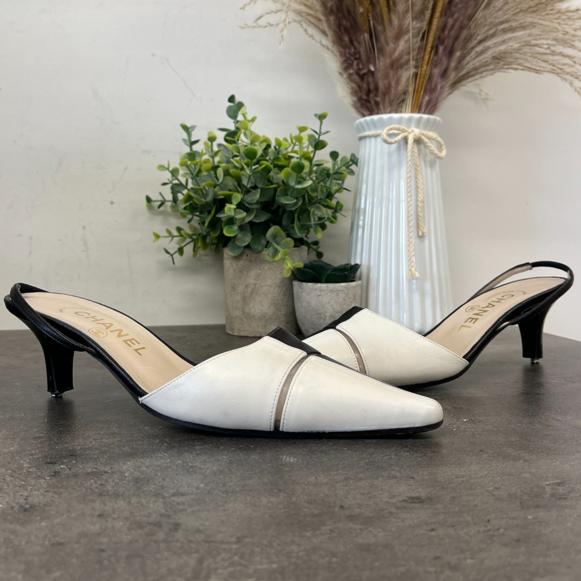 Women's Two Tone Slingback Mules Black Size EU 36.5 / UK 3.5