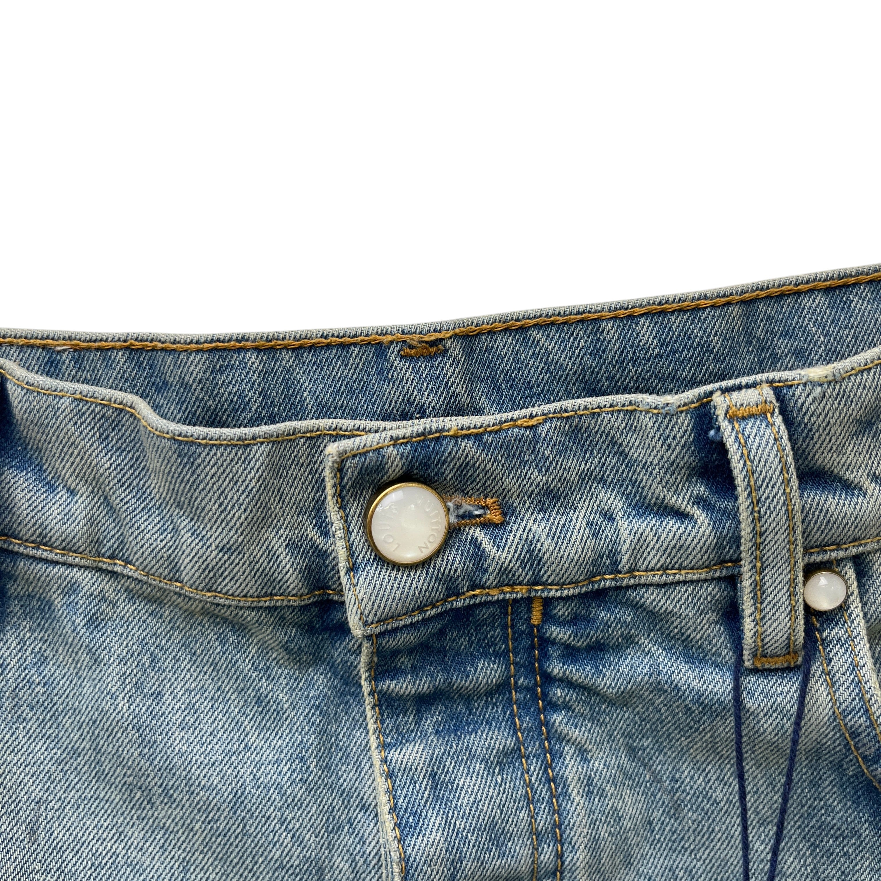 Men's Embroidered Lv Jeans Blue Size XS